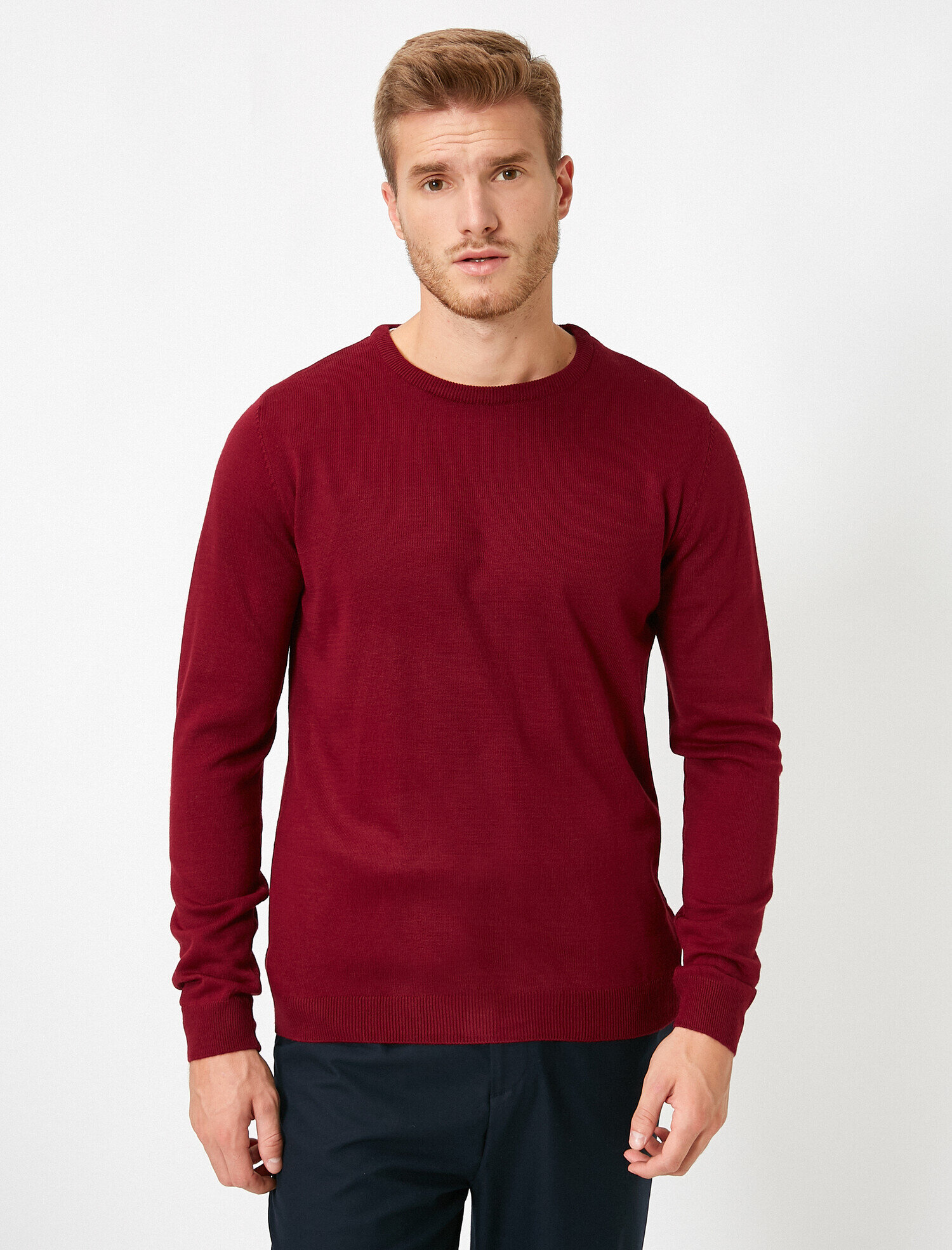   Basic Triko Kazak Bisiklet Yaka Uzun Kollu