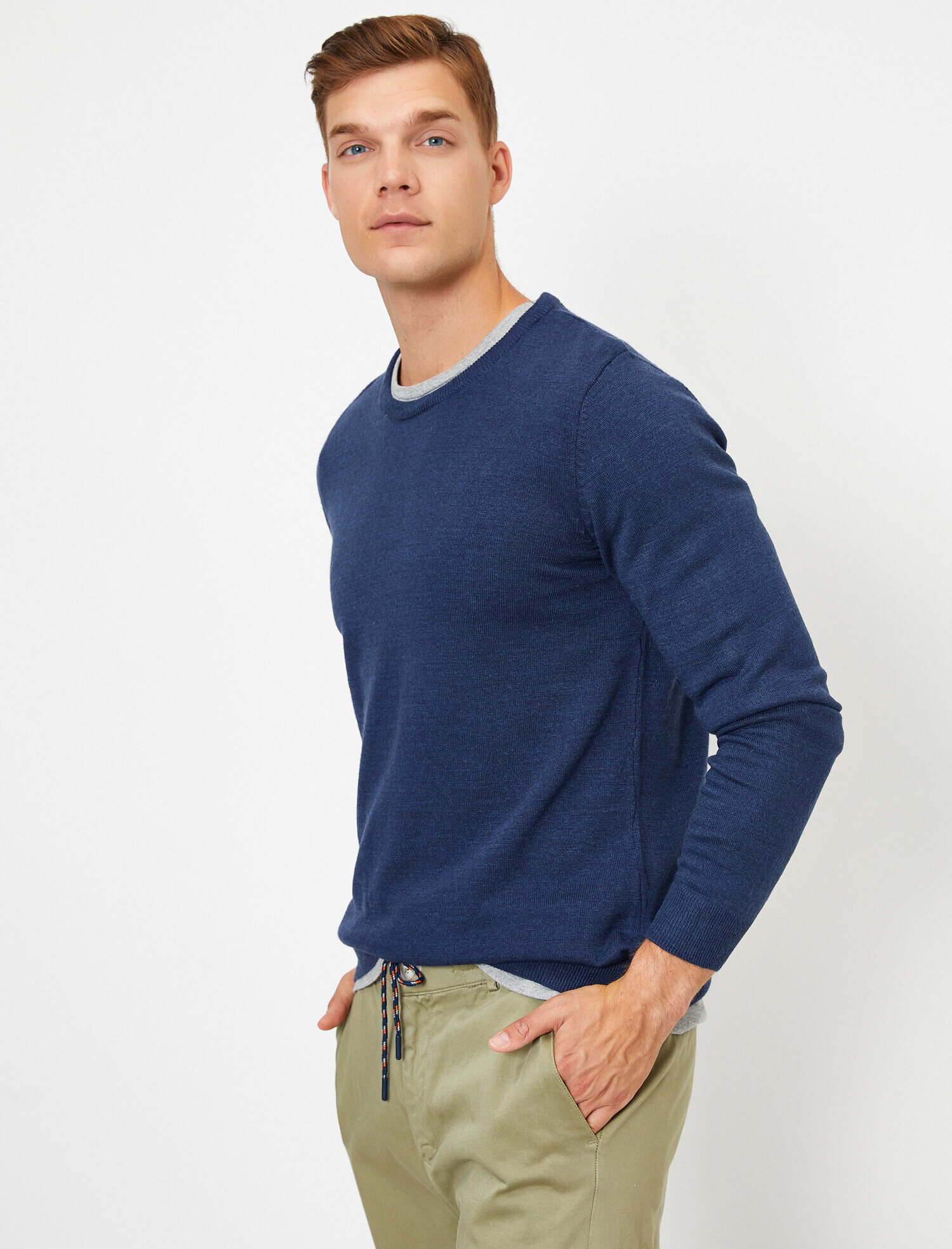   Basic Triko Kazak Bisiklet Yaka Uzun Kollu