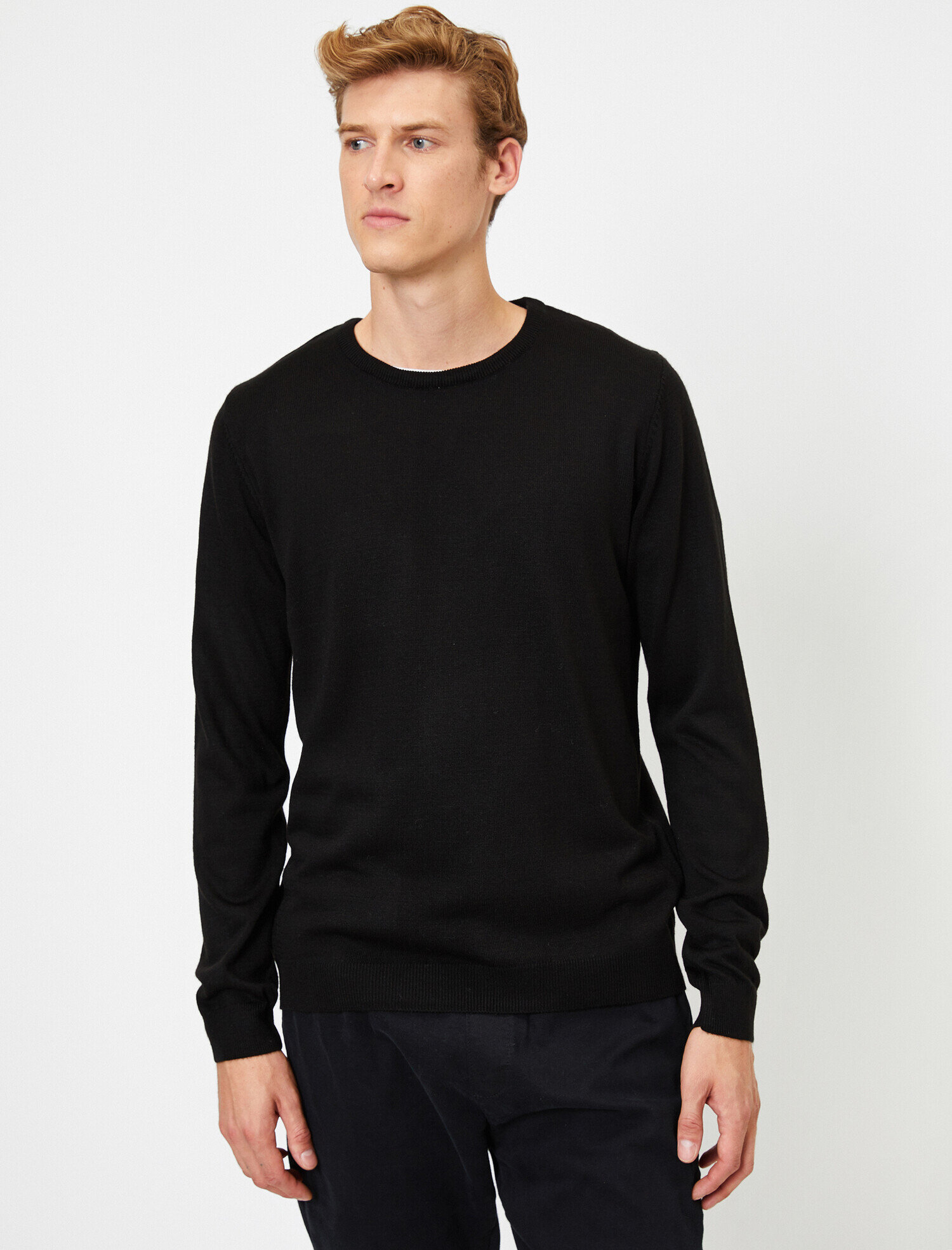   Basic Triko Kazak Bisiklet Yaka Uzun Kollu