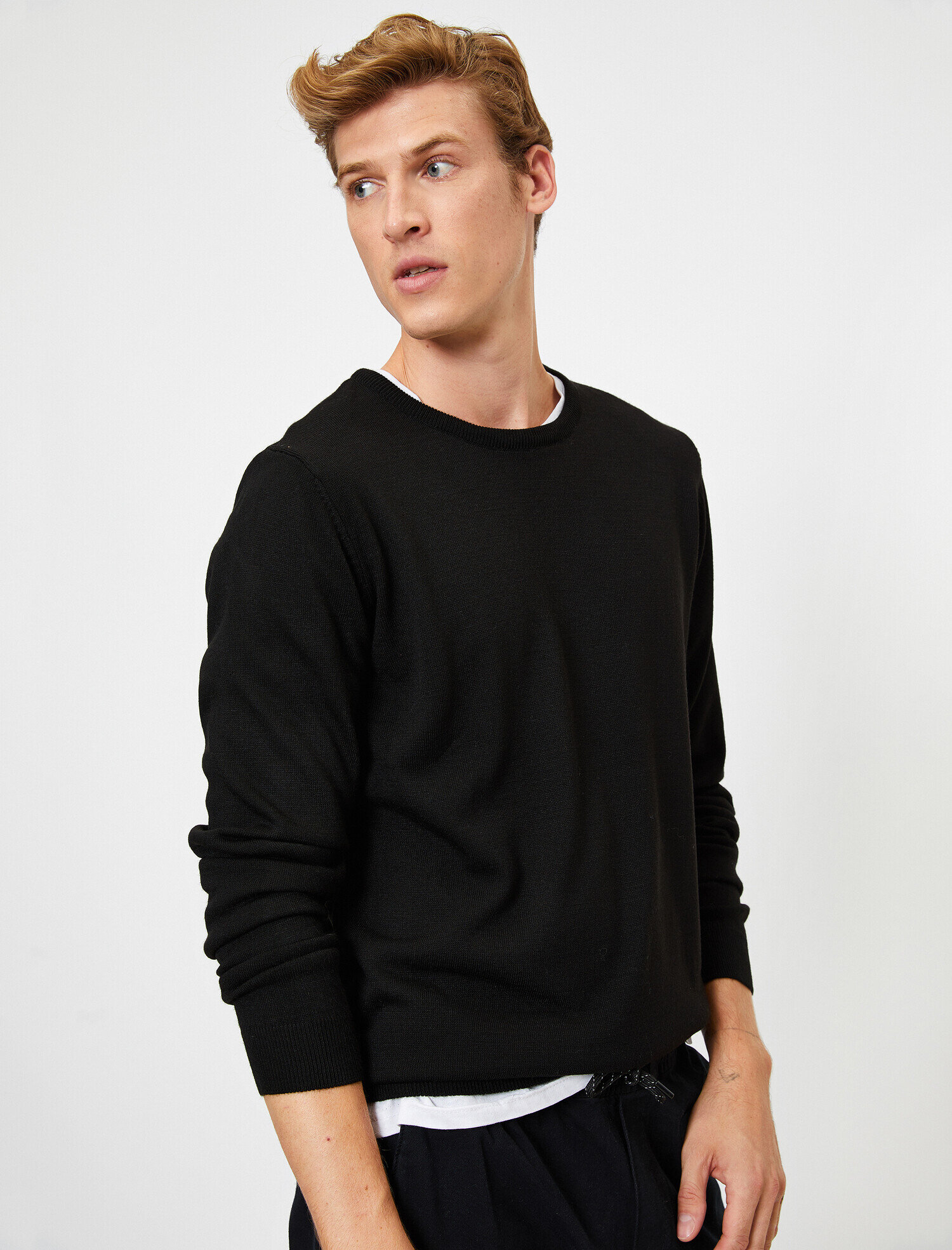   Basic Triko Kazak Bisiklet Yaka Uzun Kollu