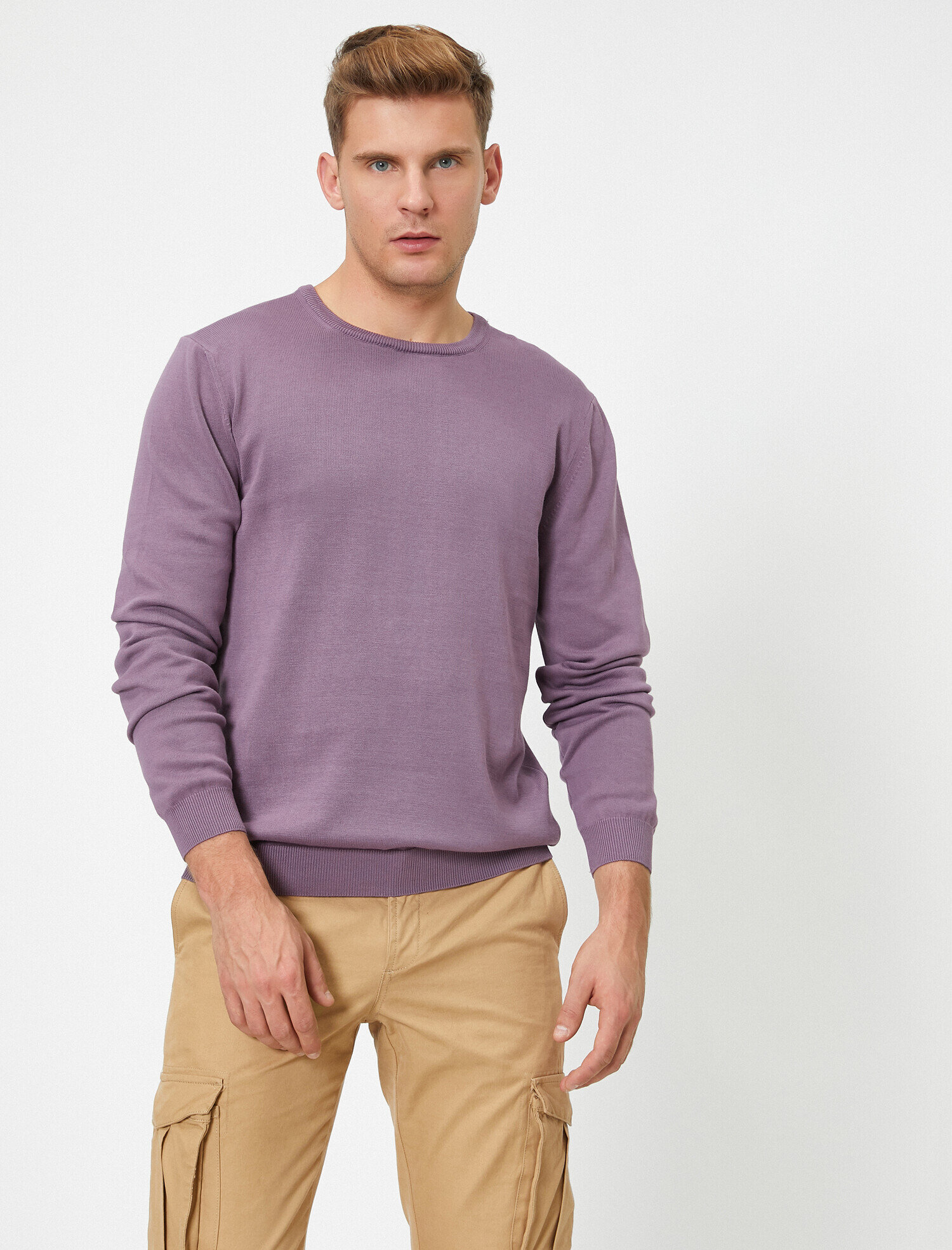   Basic Triko Kazak Bisiklet Yaka Uzun Kollu