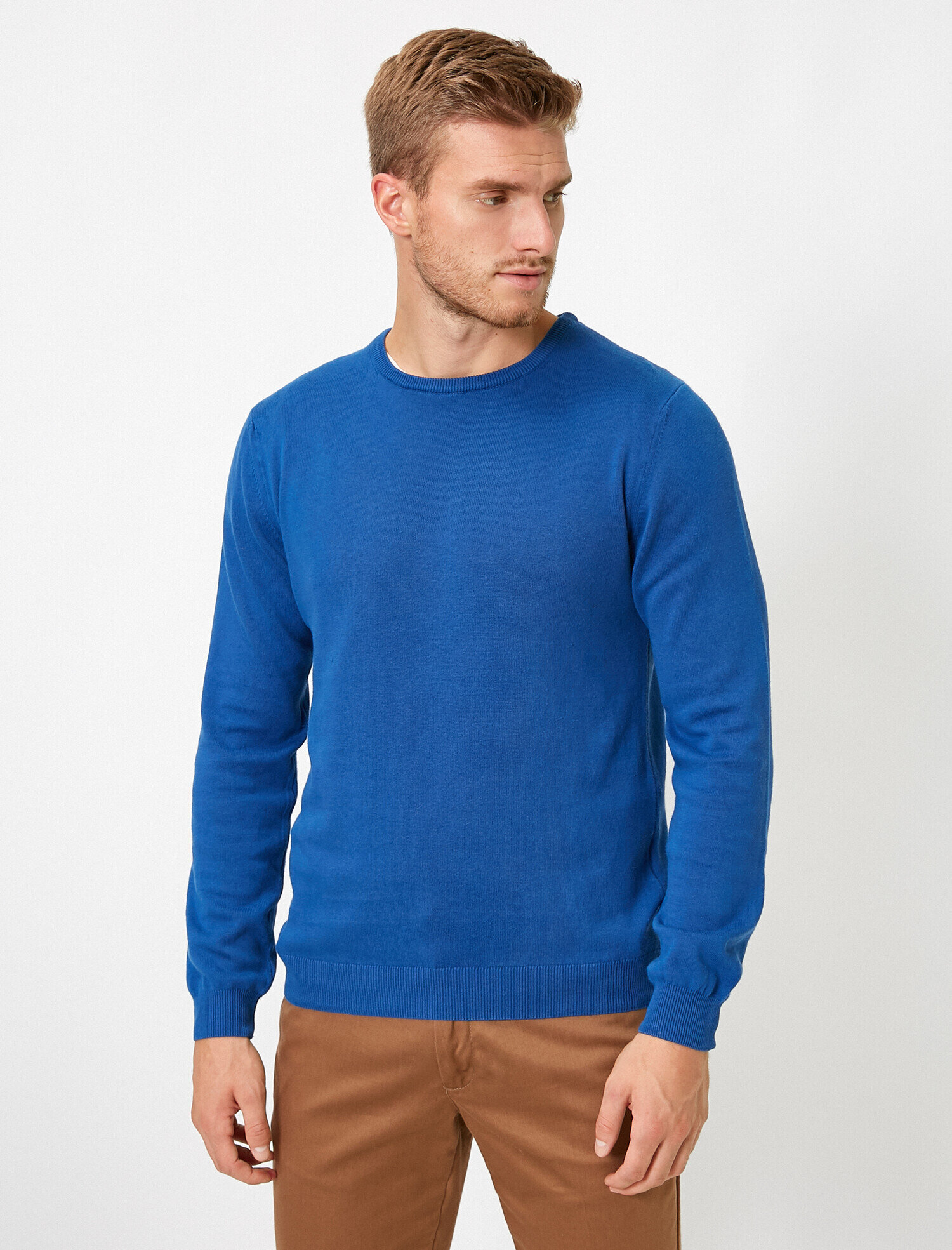   Basic Triko Kazak Bisiklet Yaka Uzun Kollu