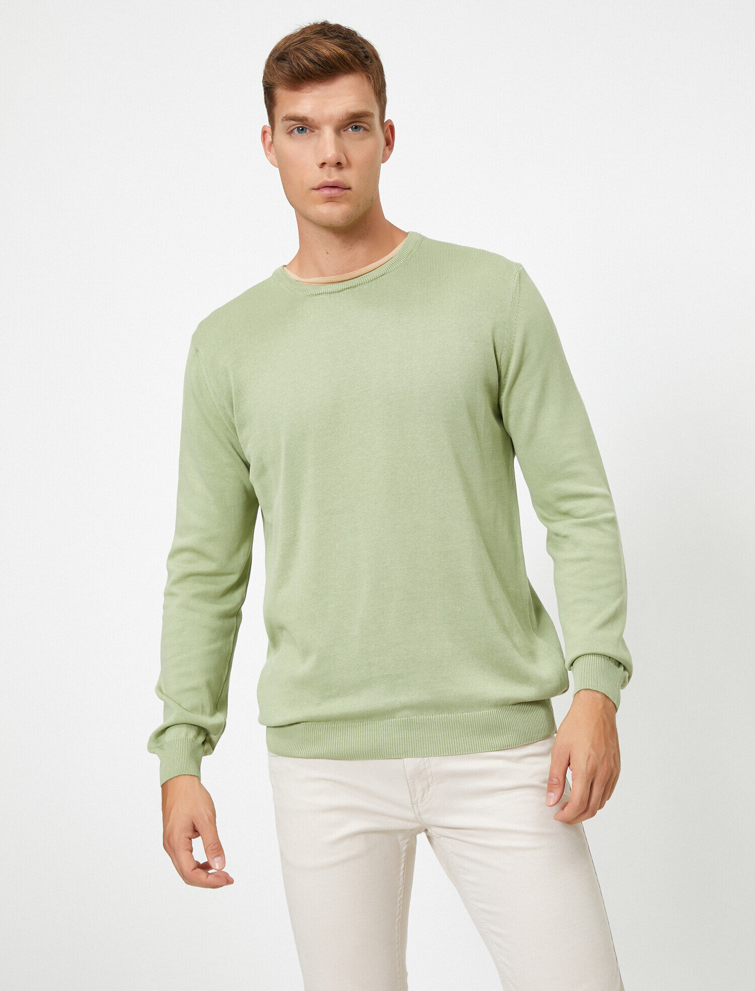   Basic Triko Kazak Bisiklet Yaka Uzun Kollu