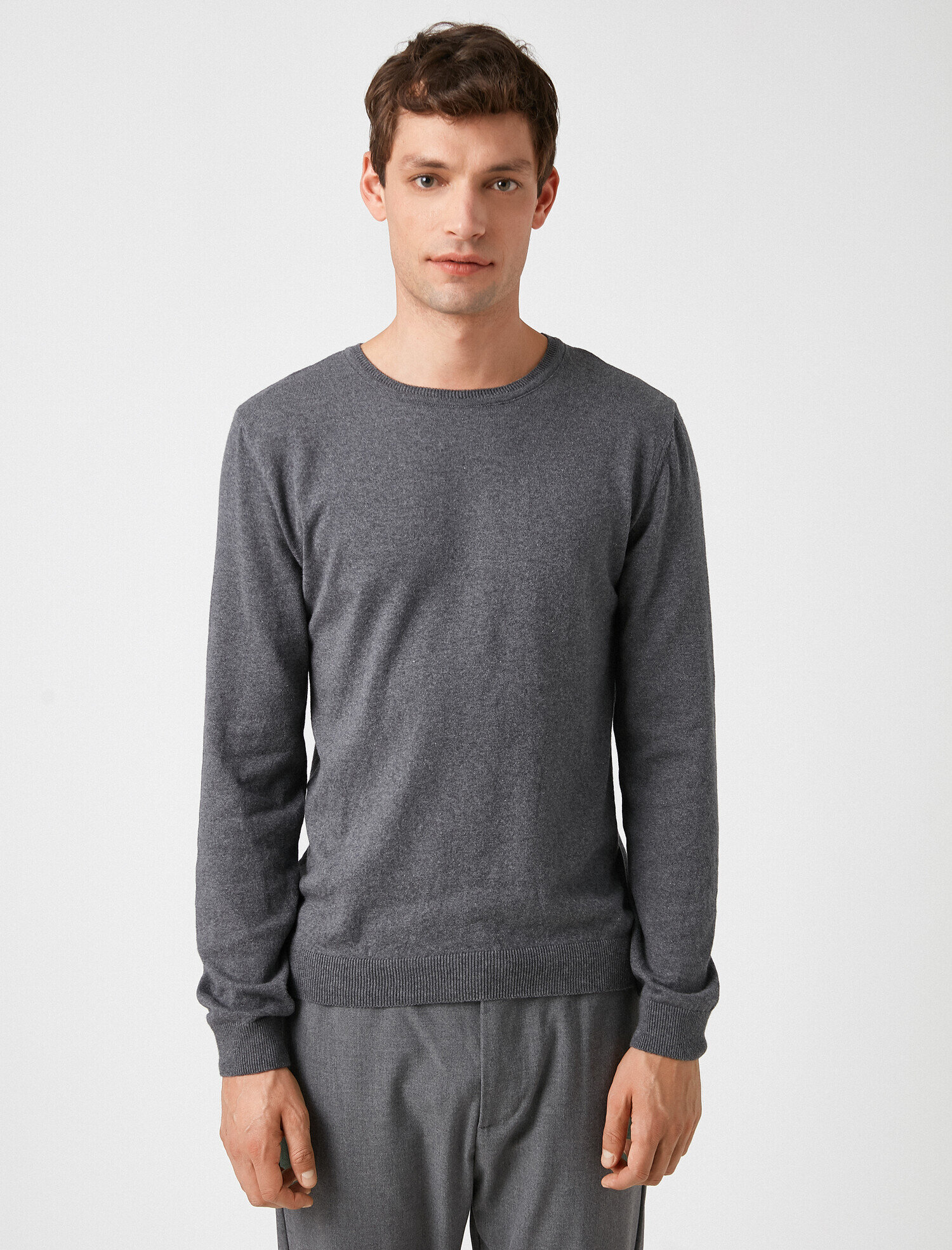   Uzun Kollu Triko Kazak Pamuklu Bisiklet Yaka