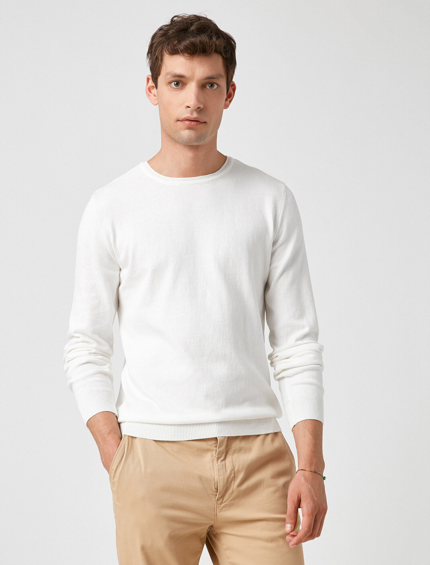   Uzun Kollu Triko Kazak Pamuklu Bisiklet Yaka