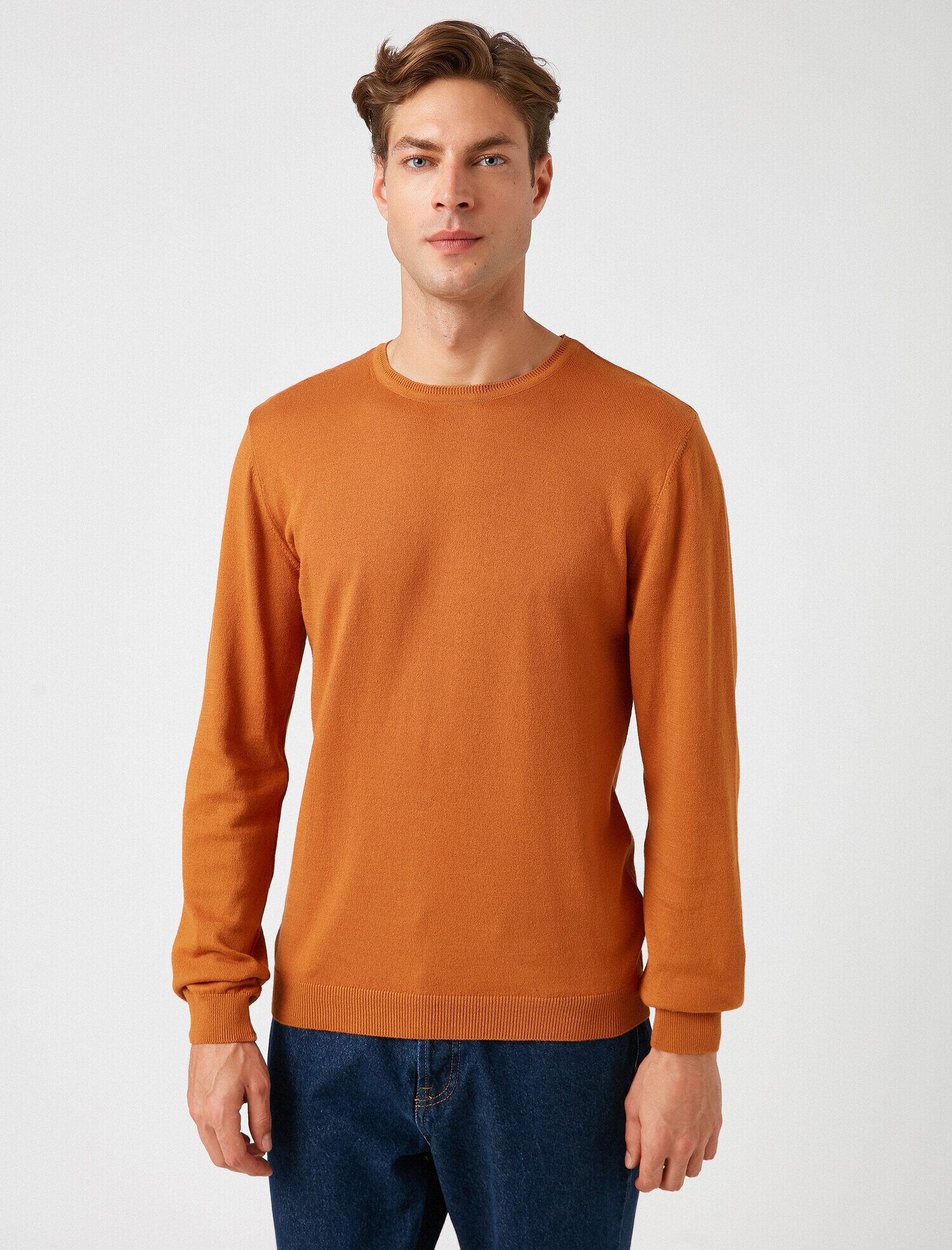   Uzun Kollu Triko Kazak Pamuklu Bisiklet Yaka