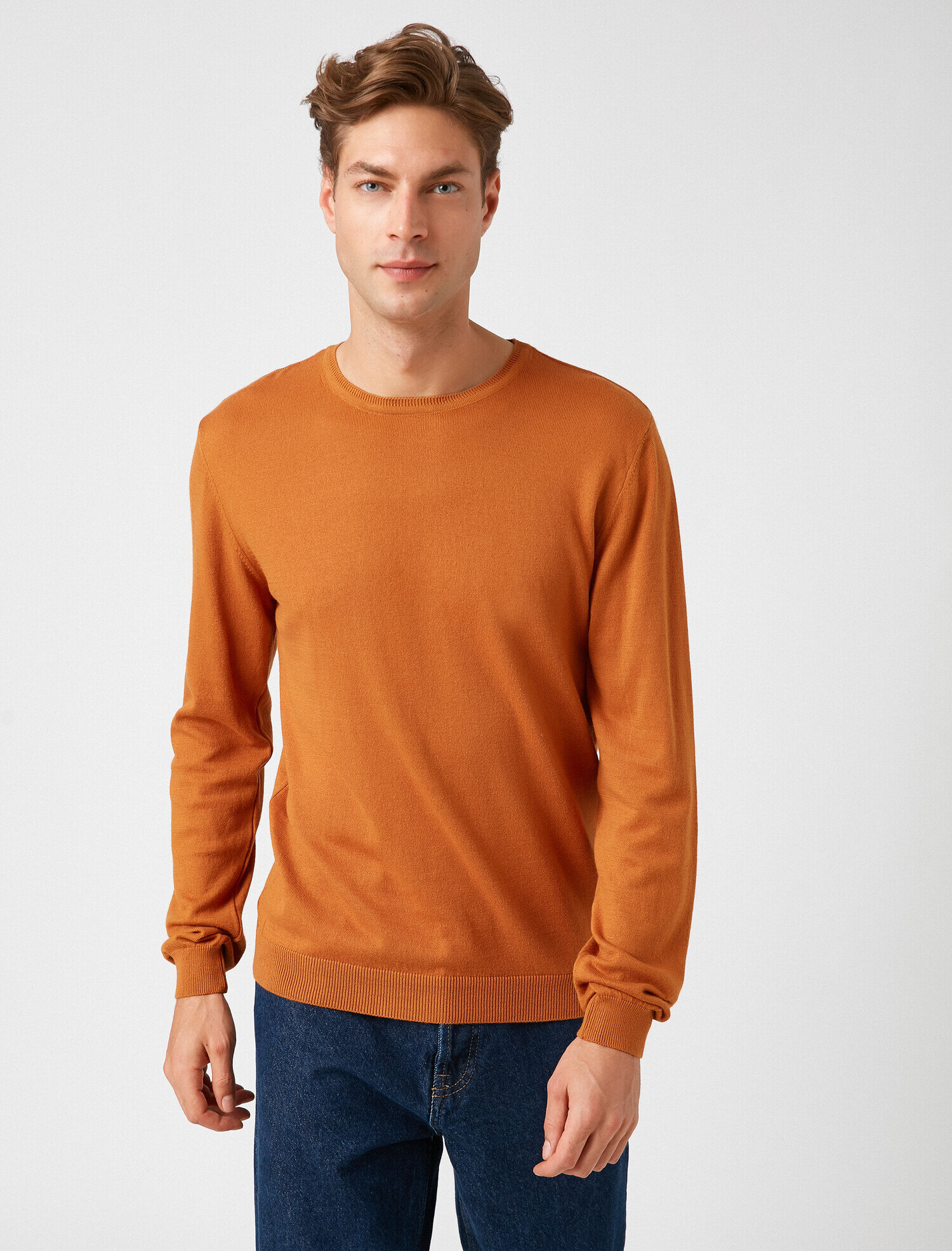   Uzun Kollu Triko Kazak Pamuklu Bisiklet Yaka