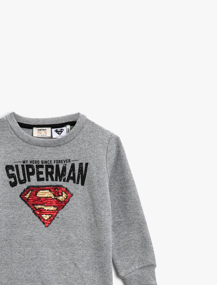  Erkek Çocuk Superman Lisanslı Pullu Bisiklet Yaka Uzun Kollu Sweatshirt