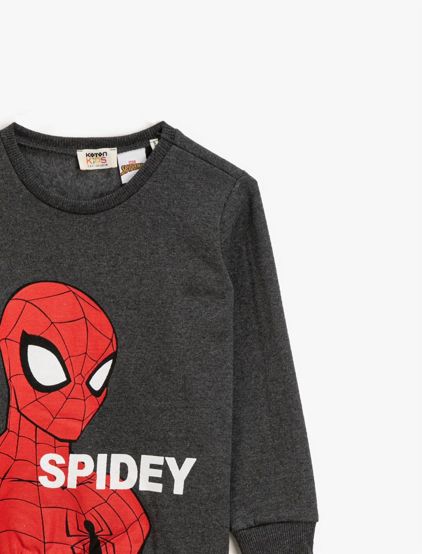  Erkek Çocuk Spiderman Lisanslı Baskılı Bisiklet Yaka Uzun Kollu Sweatshirt