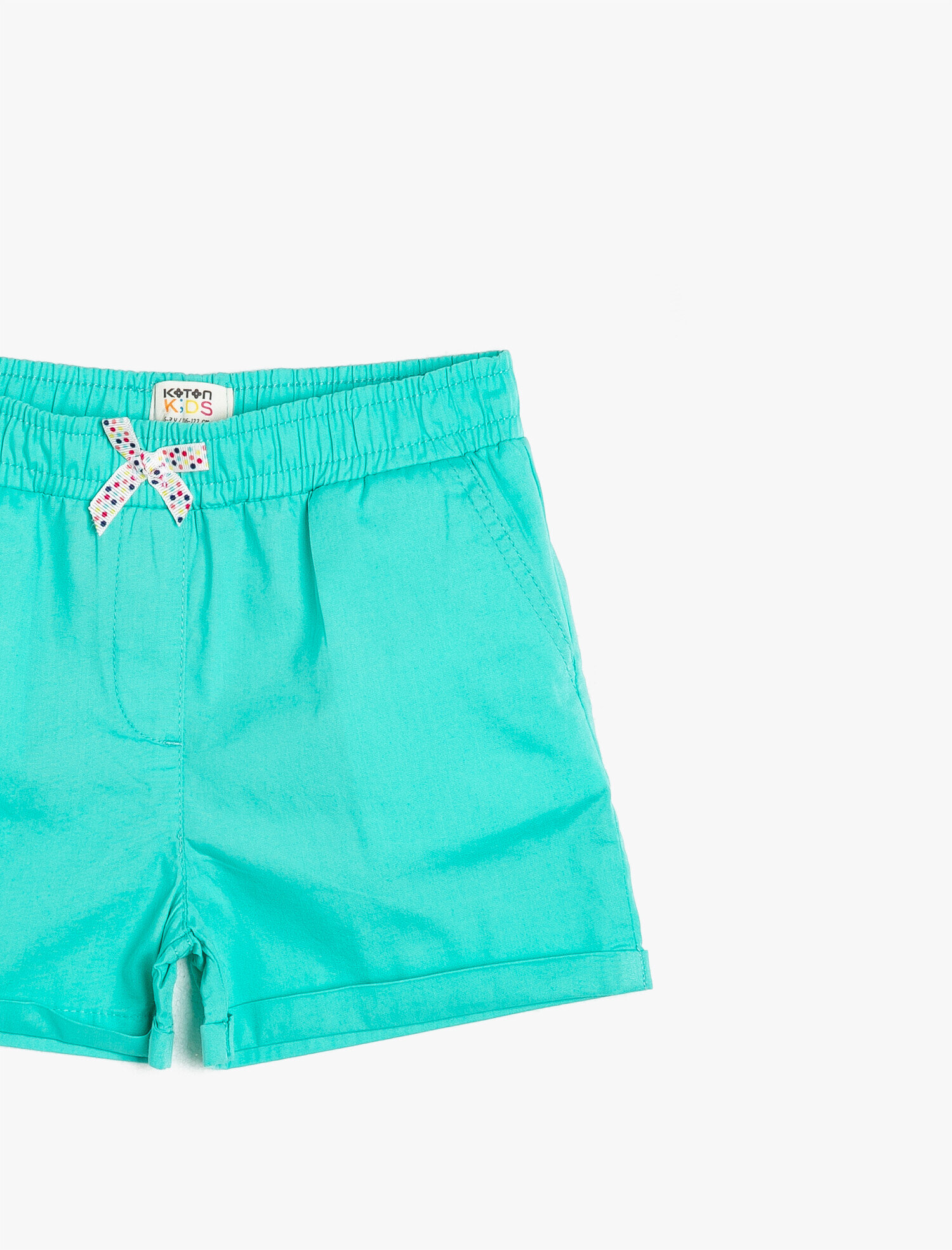  Kız Çocuk Poplin Kumaştan Cepli Süs Fiyonklu Beli Lastikli Kısa Şort