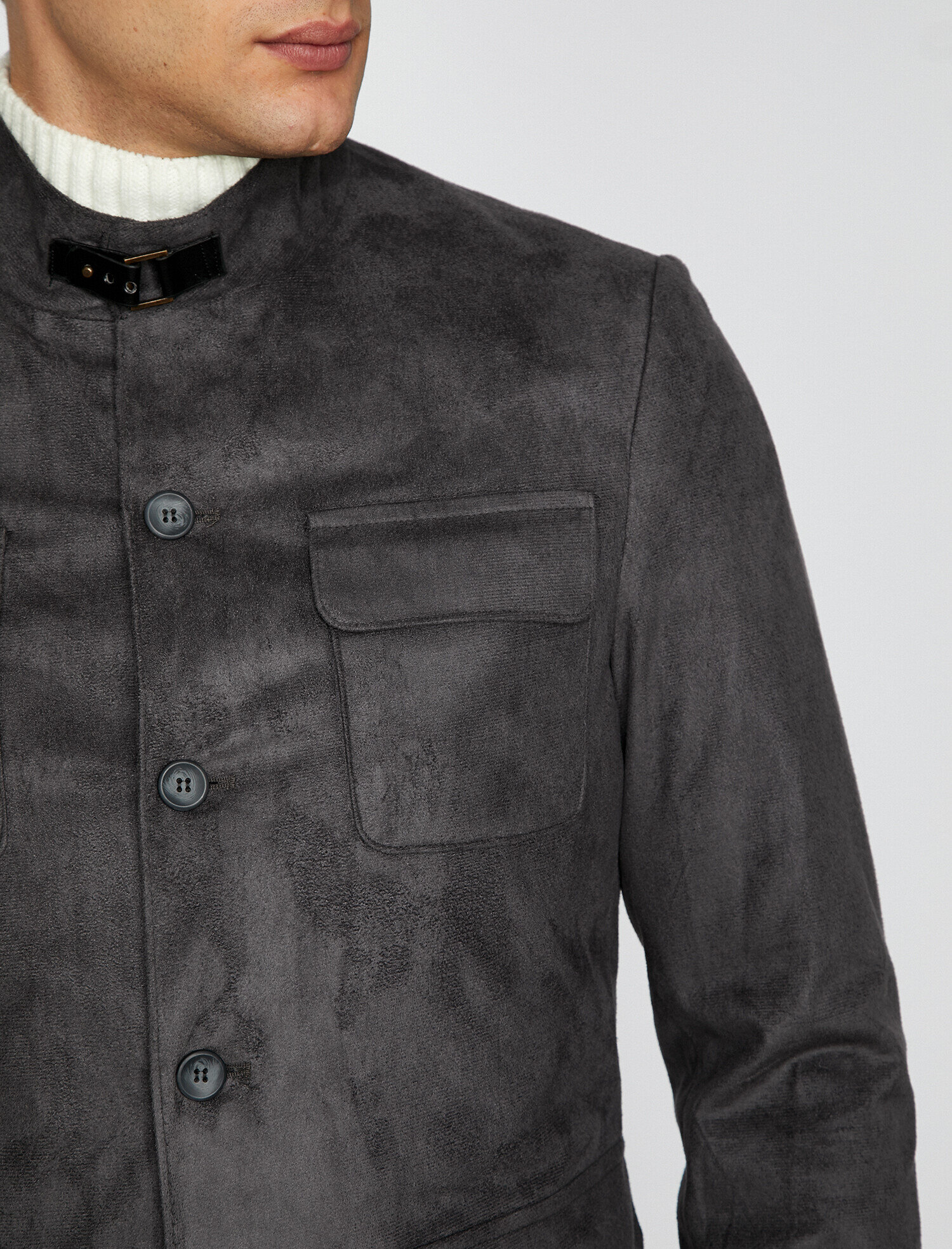   Süet Görünümlü Ceket Cep Detaylı Düğmeli