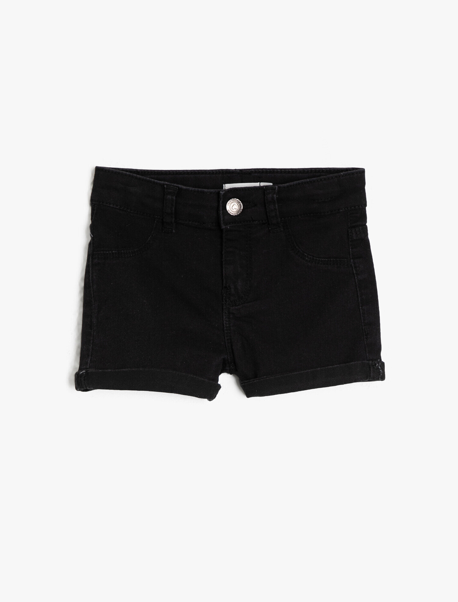  Kız Çocuk Esnek Jean Kumaştan Rahat Kesimli Paça Kıvırmalı Kısa Jean Şort