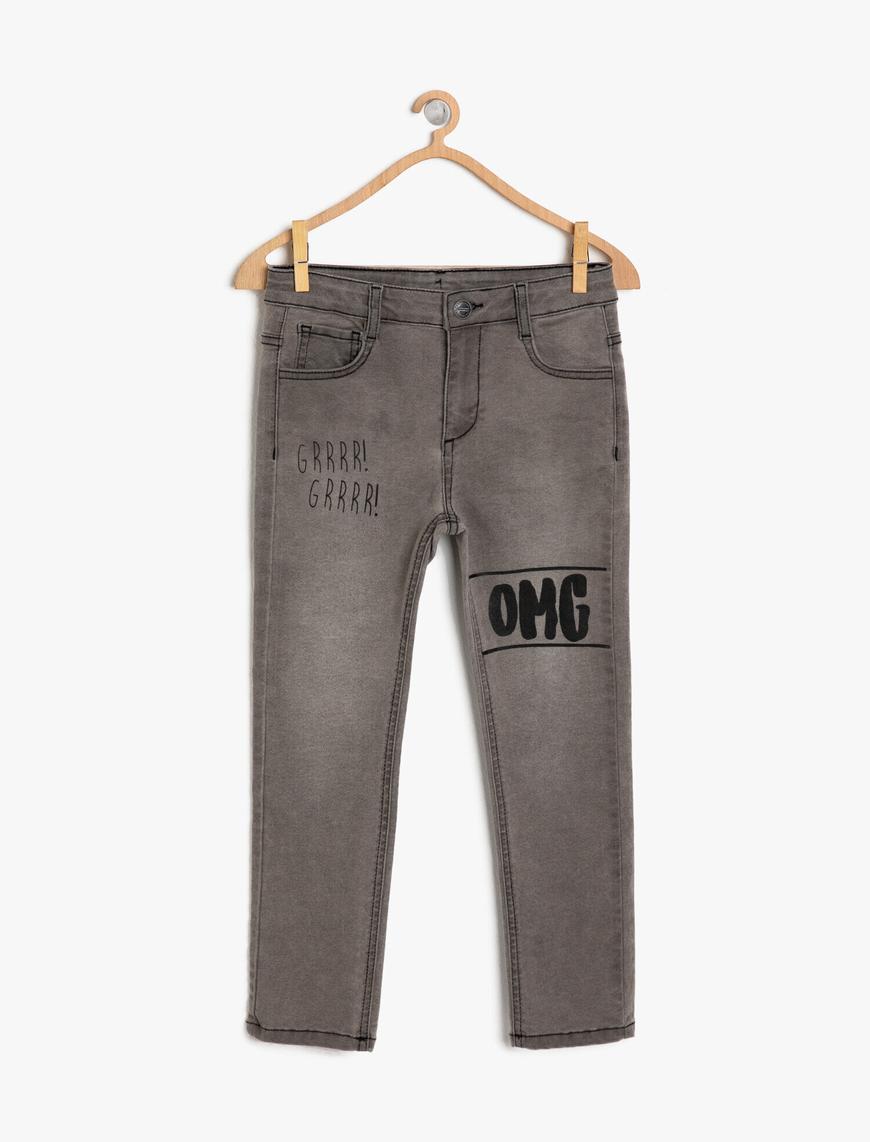  Erkek Çocuk Kot Pantolon Baskı Detaylı Cepli - Slim Jean