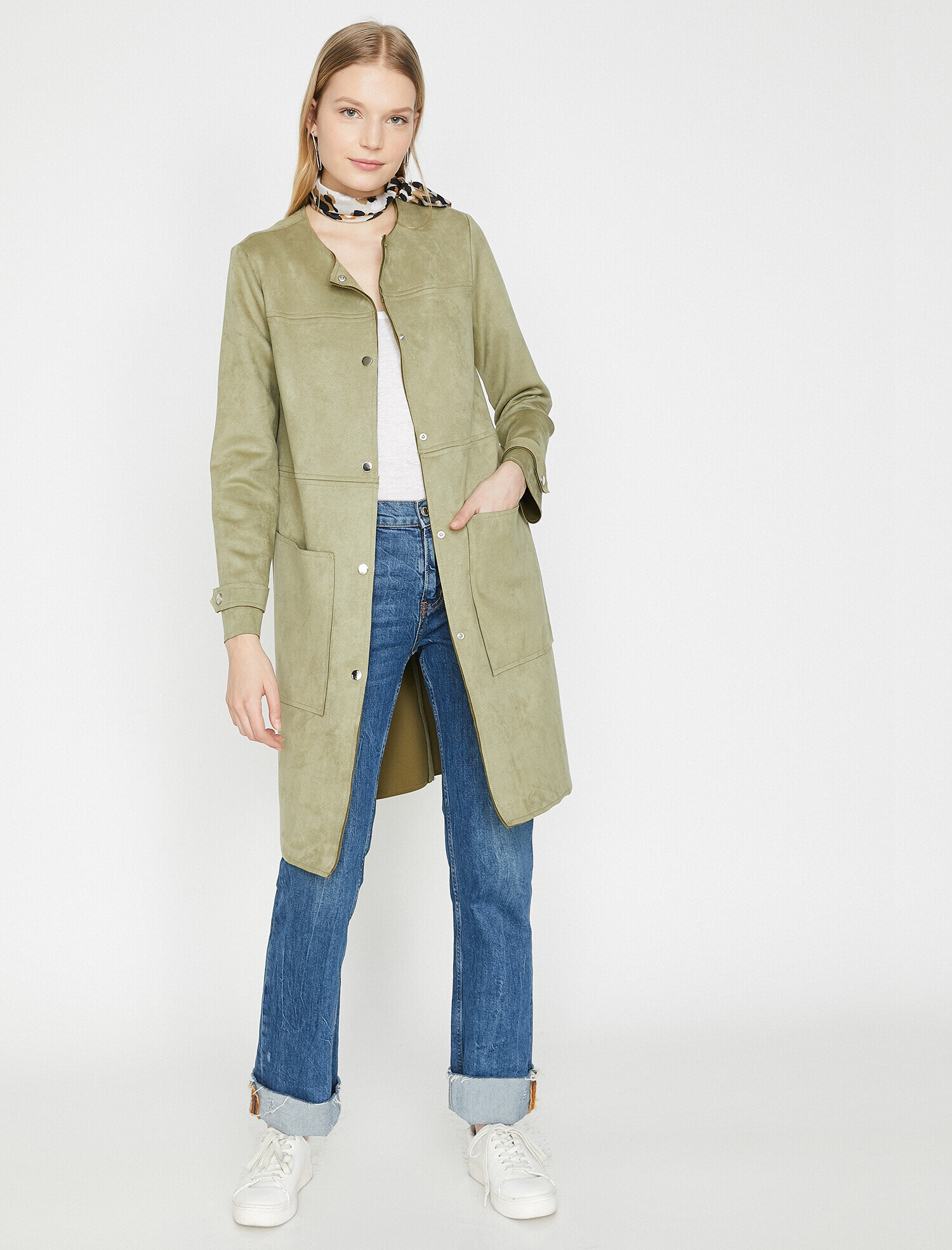   Süet Görünümlü Trençkot