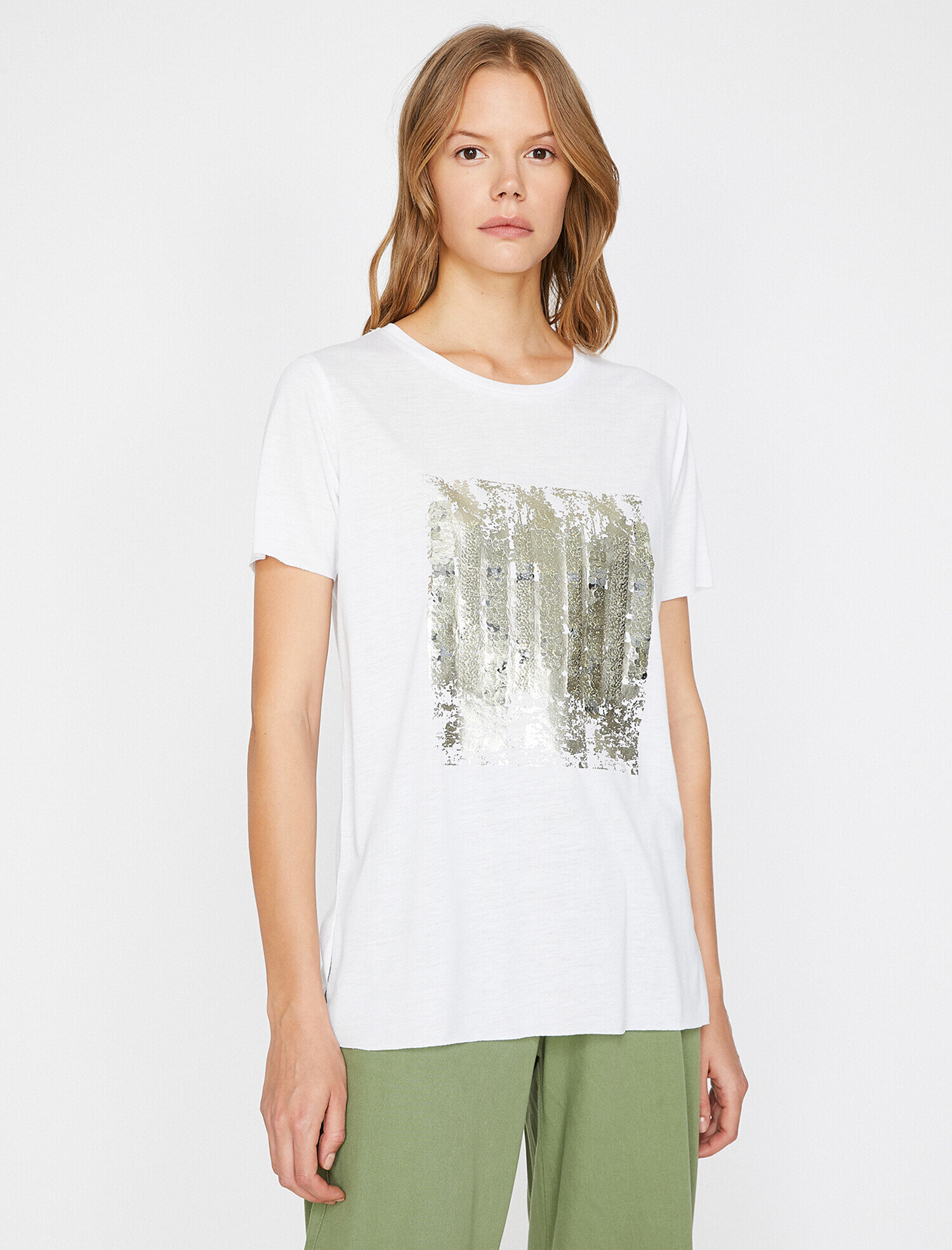   Varak Baskılı Bisiklet Yaka Standart Kalıp Tişört