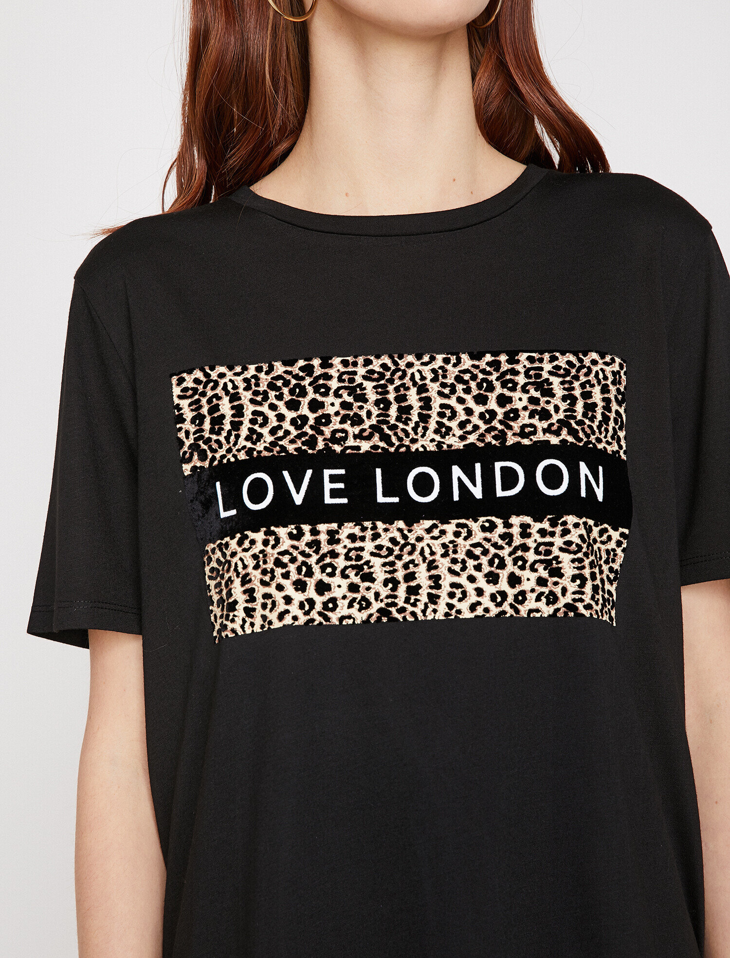   Leopar Desenli Baskılı Bisiklet Yaka Standart Kalıp Tişört