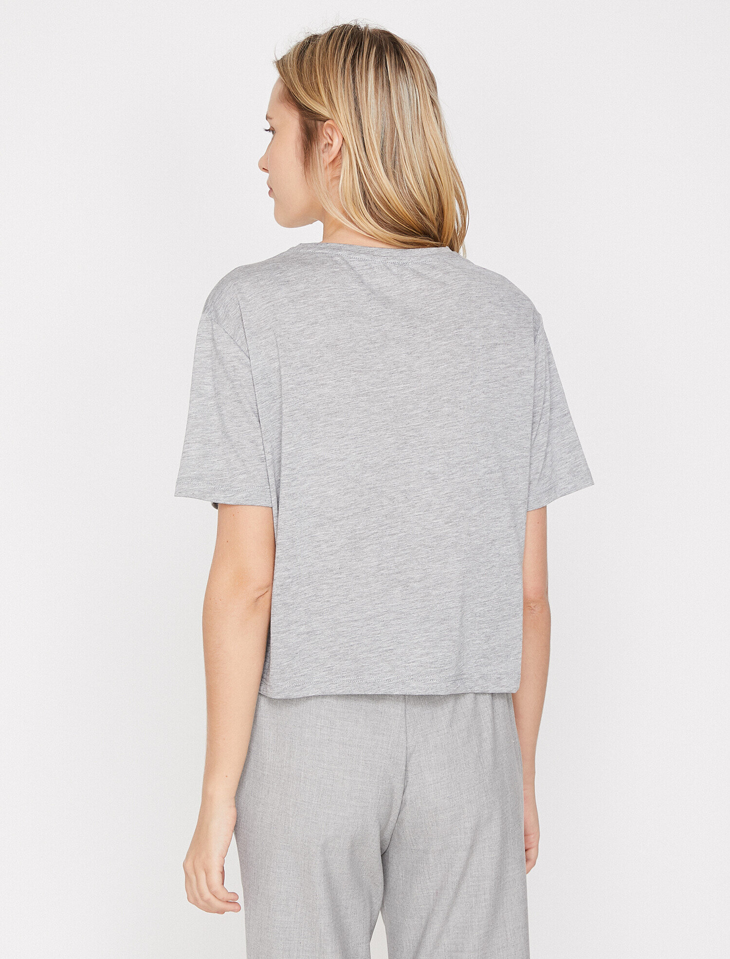   Leopar Detaylı Slogan Baskılı Geniş Kalıp Bisiklet Yaka Tişört