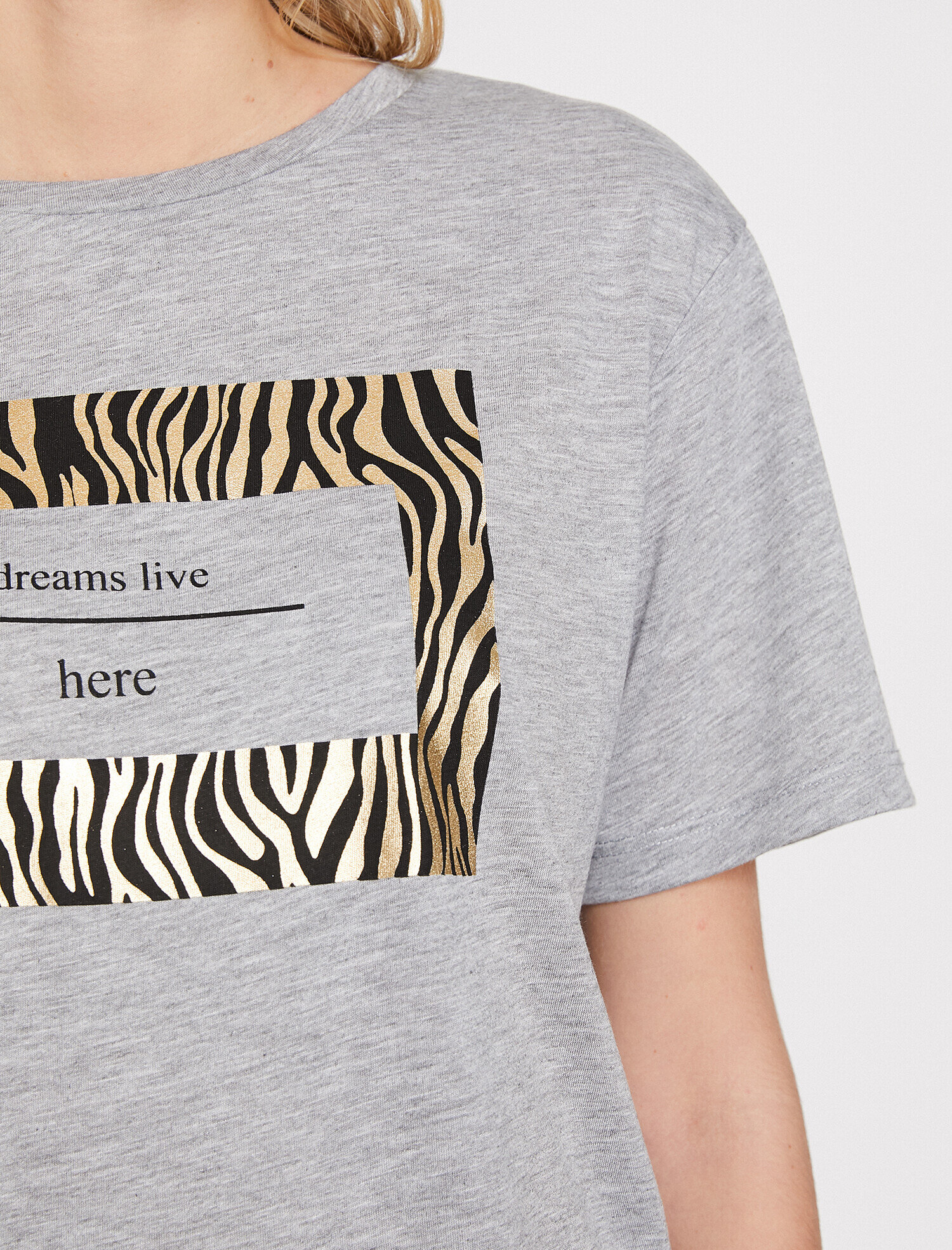   Leopar Detaylı Slogan Baskılı Geniş Kalıp Bisiklet Yaka Tişört