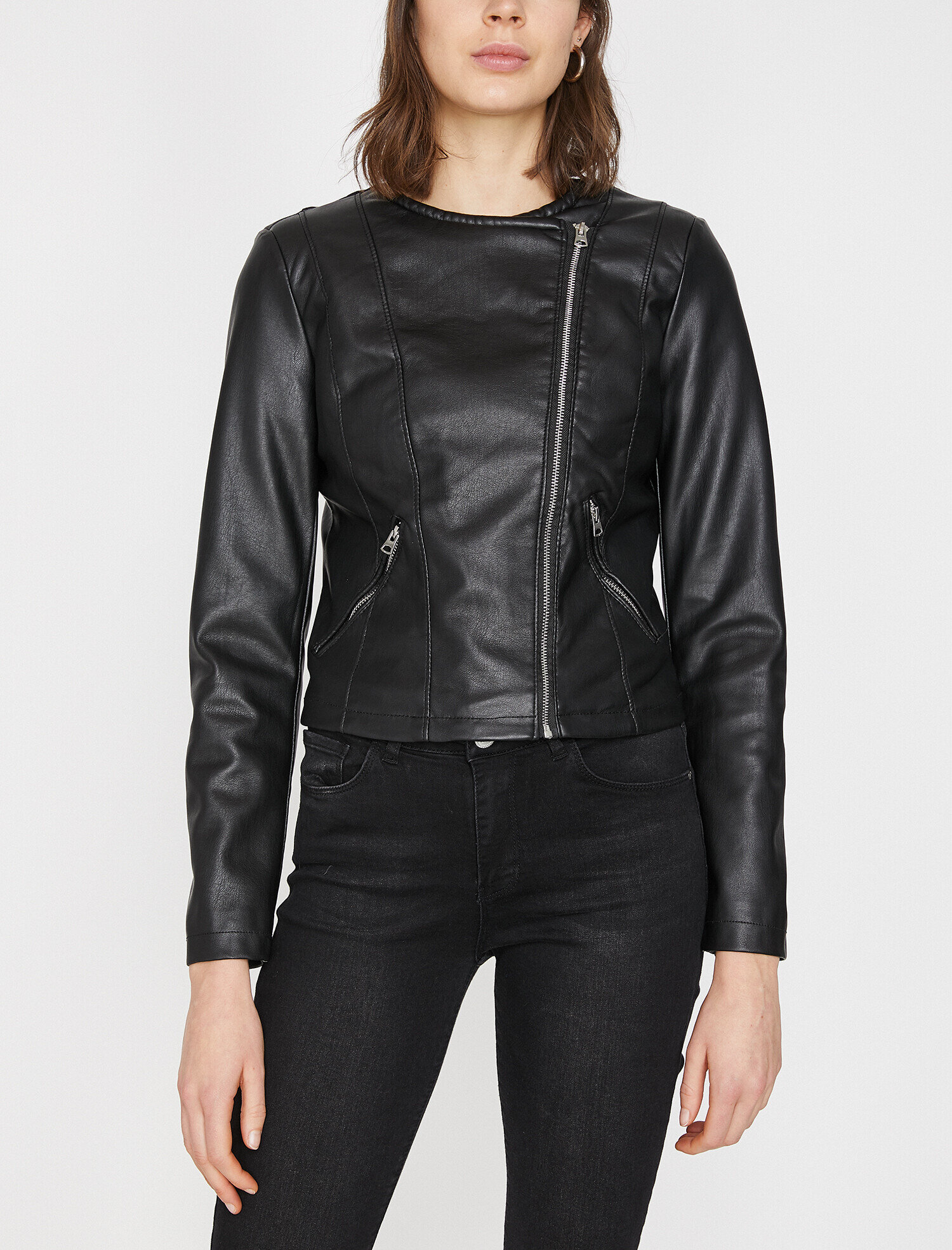 Deri Görünümlü Mont