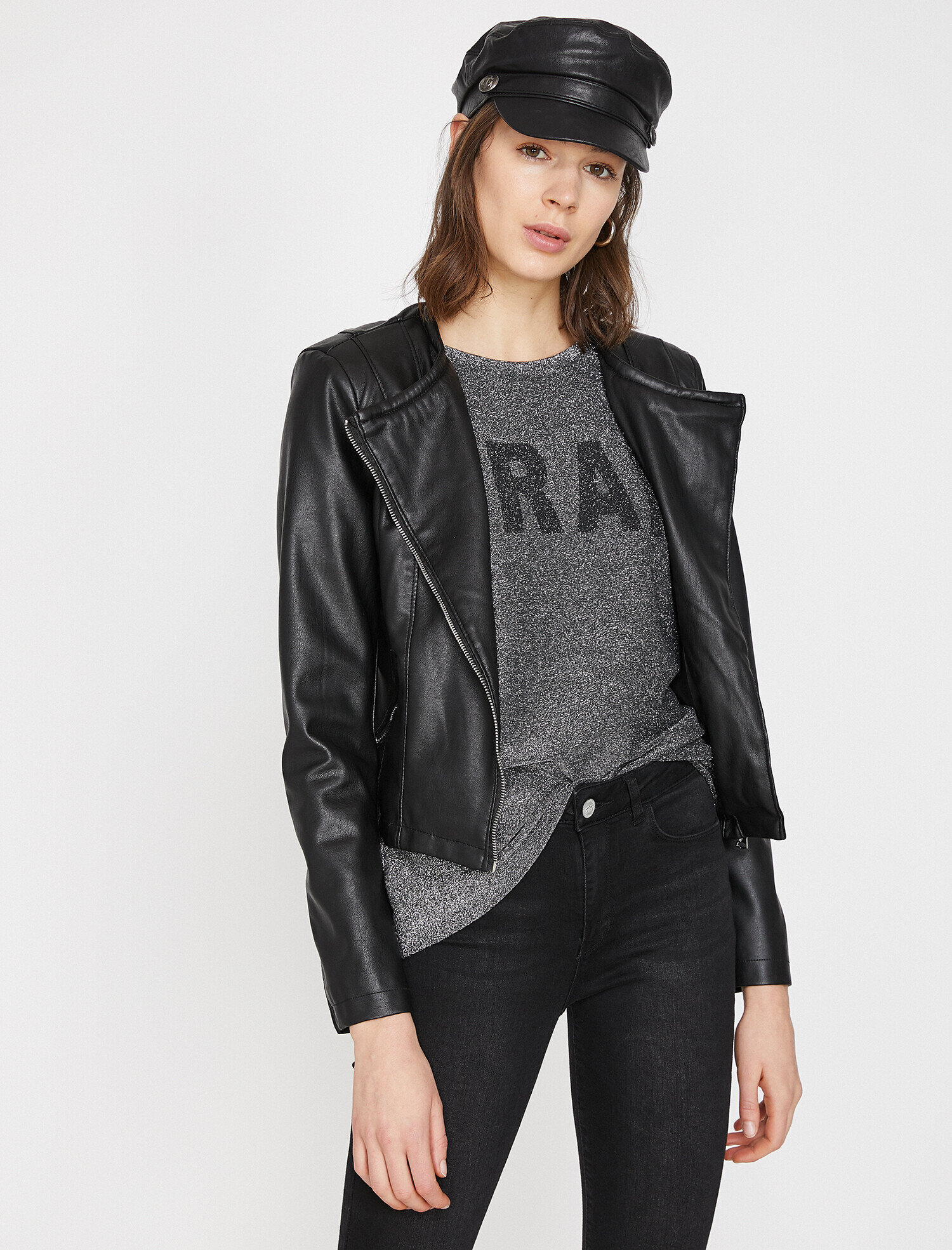 Deri Görünümlü Mont