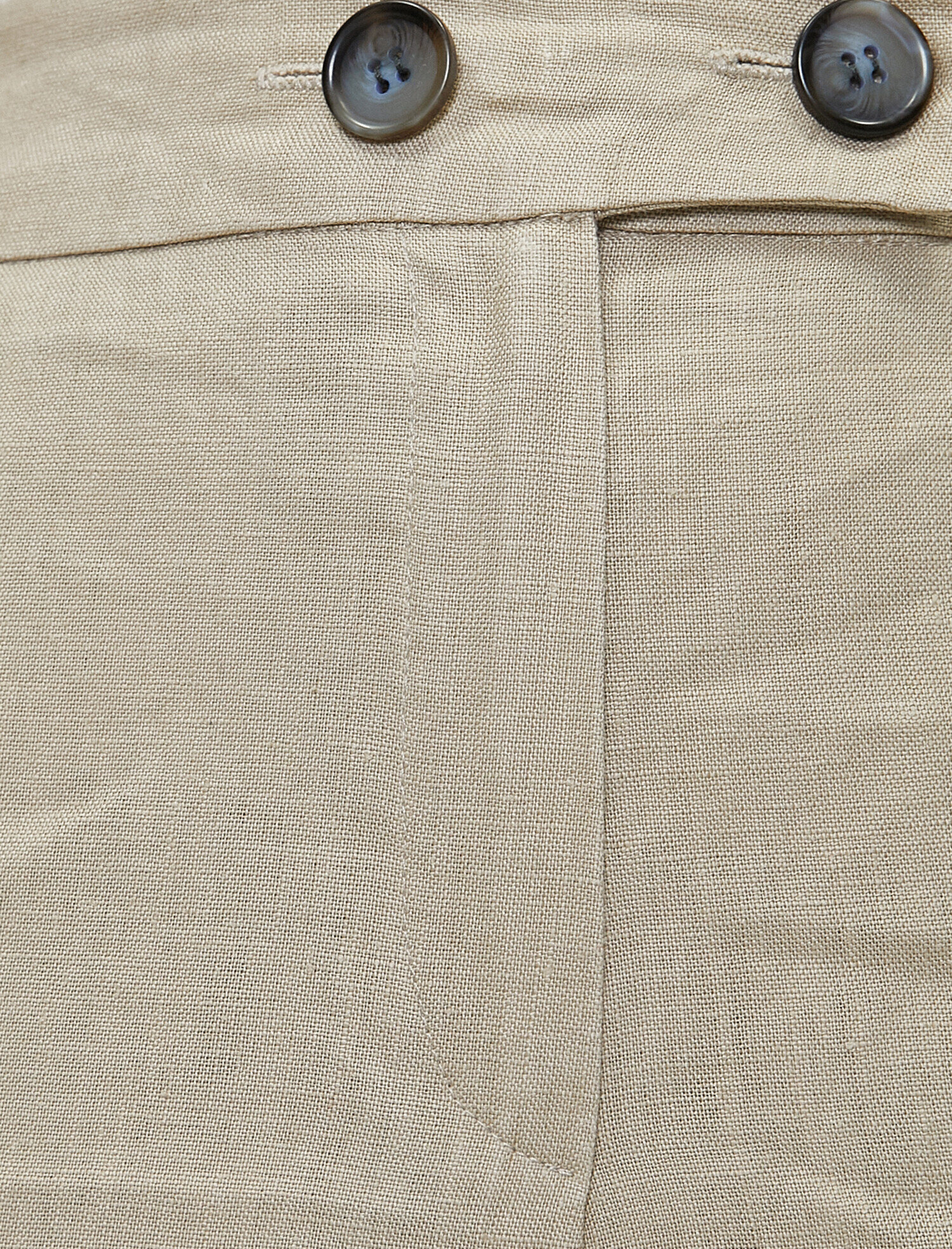   Kontrast Belli Düğme Detaylı Geniş Paça Pantolon Keten Karışımlı