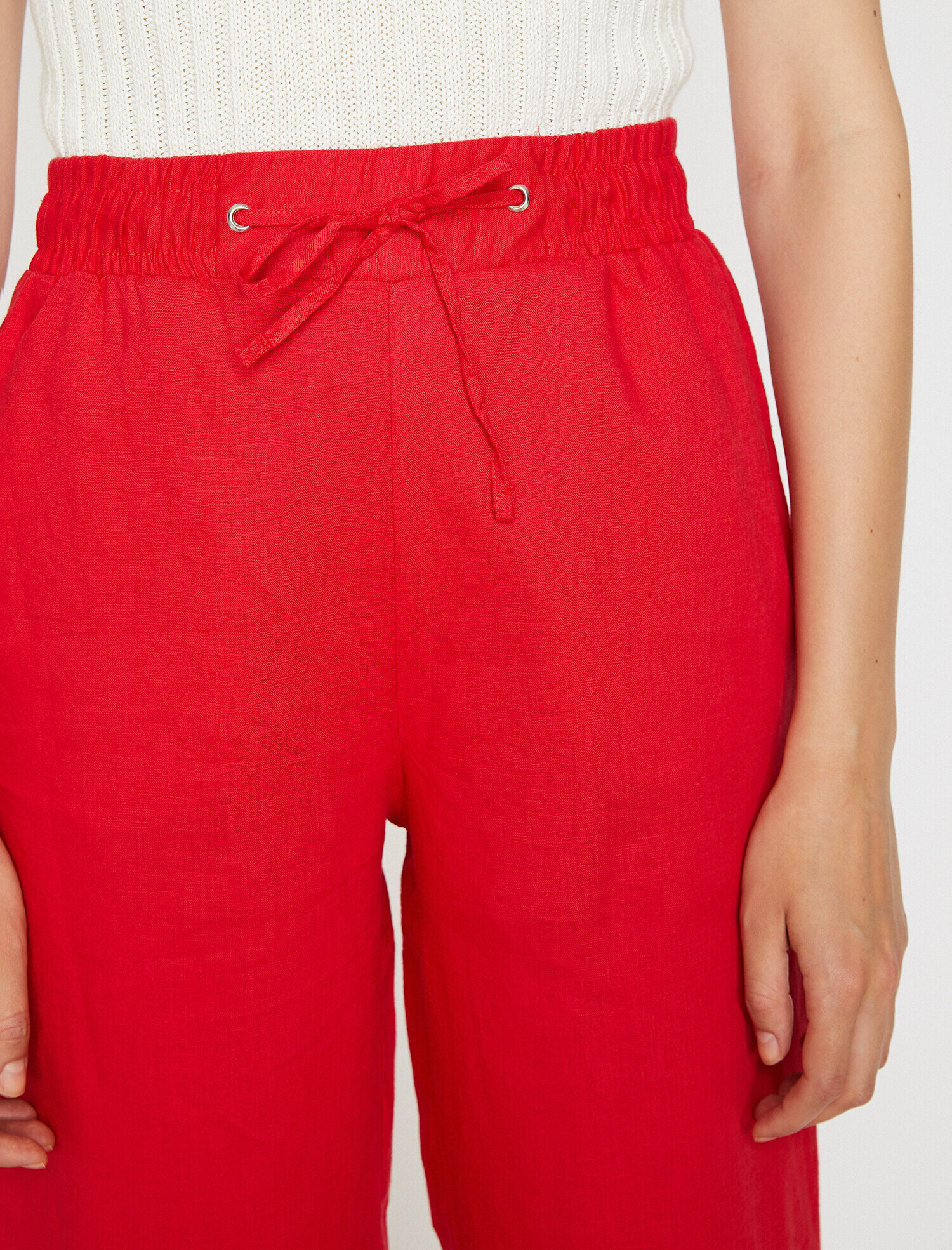   Beli Bağlamalı Pantolon Keten Karışımlı