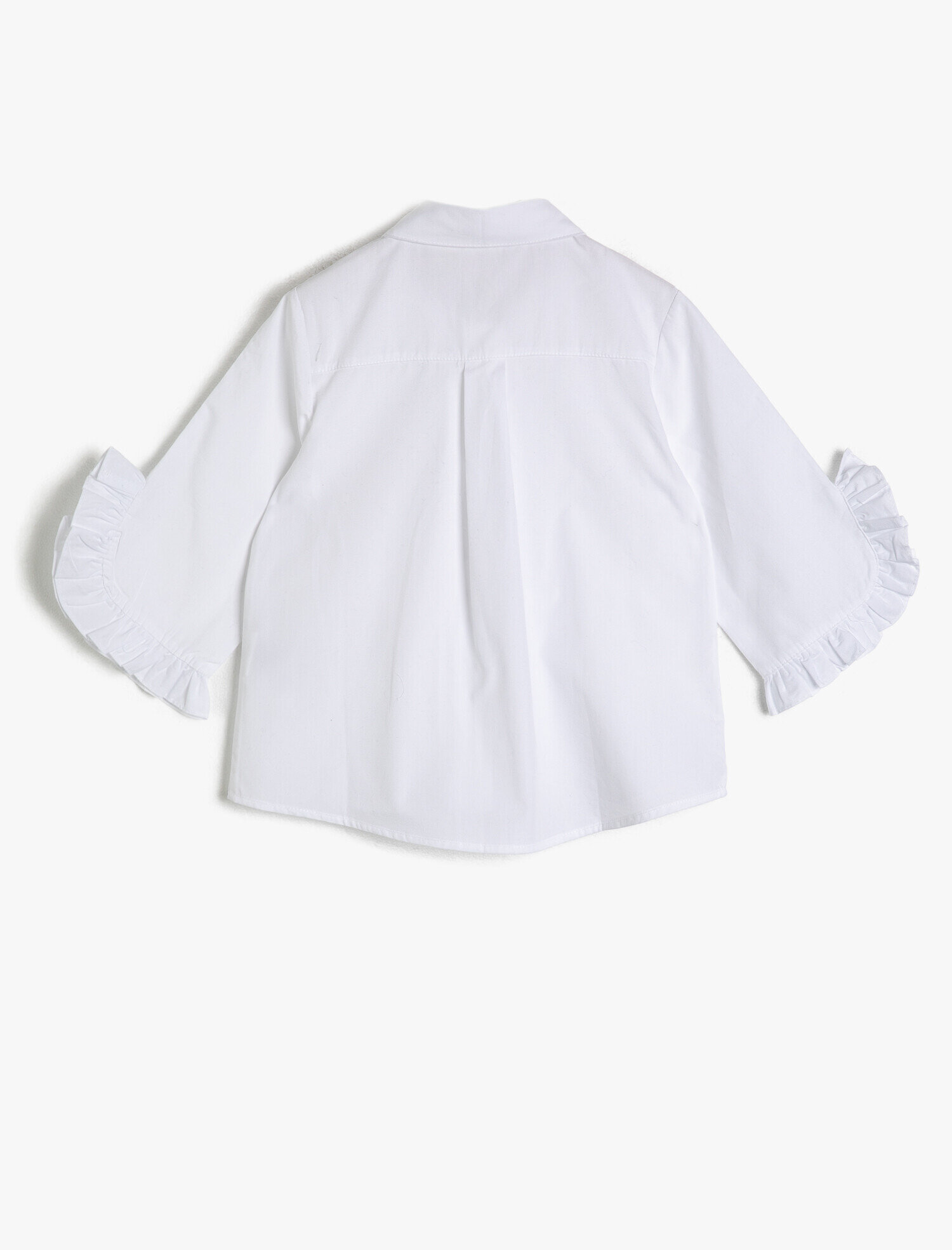  Kız Çocuk Poplin Kumaştan Kolu Fırfırlı Büzgülü Bol Kesim Kısa Kollu Gömlek