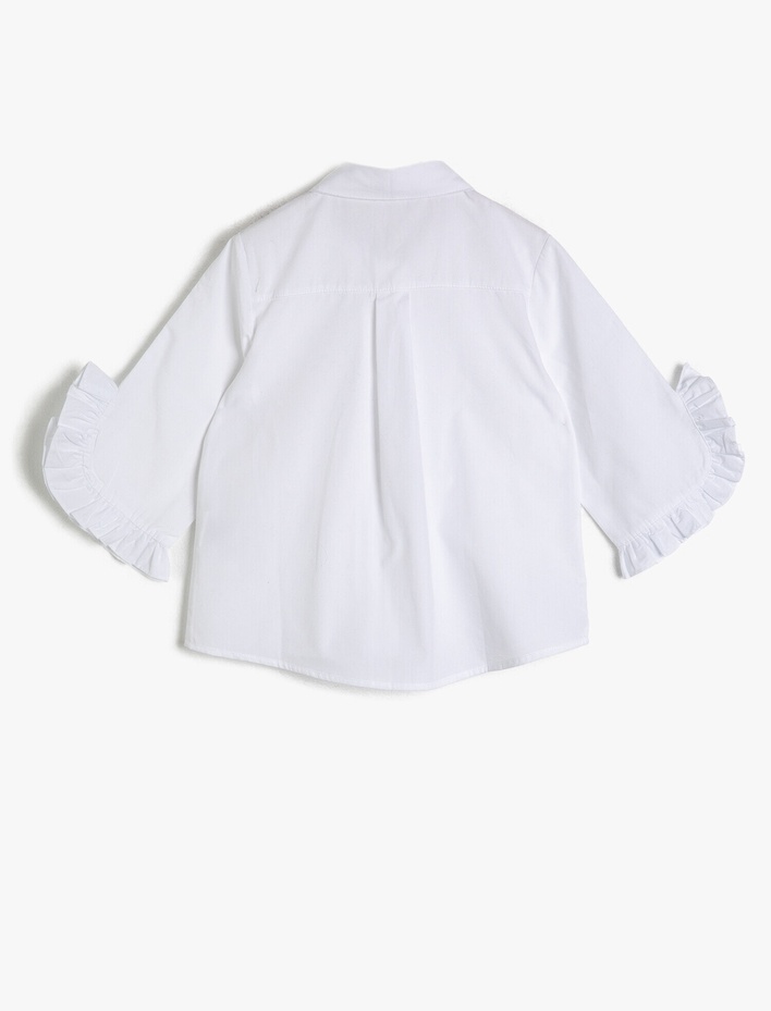 Kız Çocuk Poplin Kumaştan Kolu Fırfırlı Büzgülü Bol Kesim Kısa Kollu Gömlek