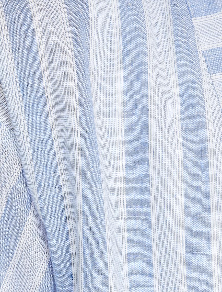   Çizgili Kimono Keten Karışımlı