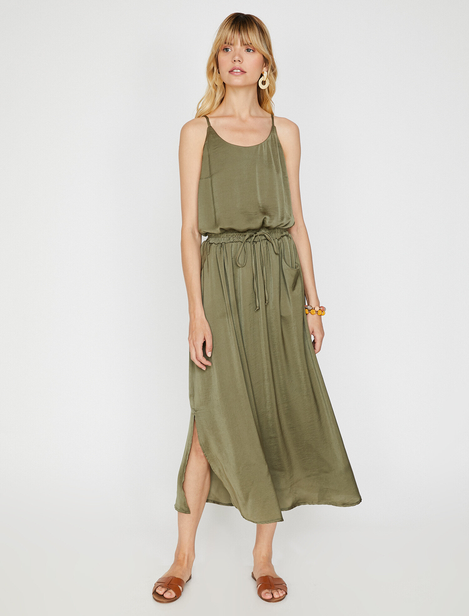   Saten İnce Askılı Elbise