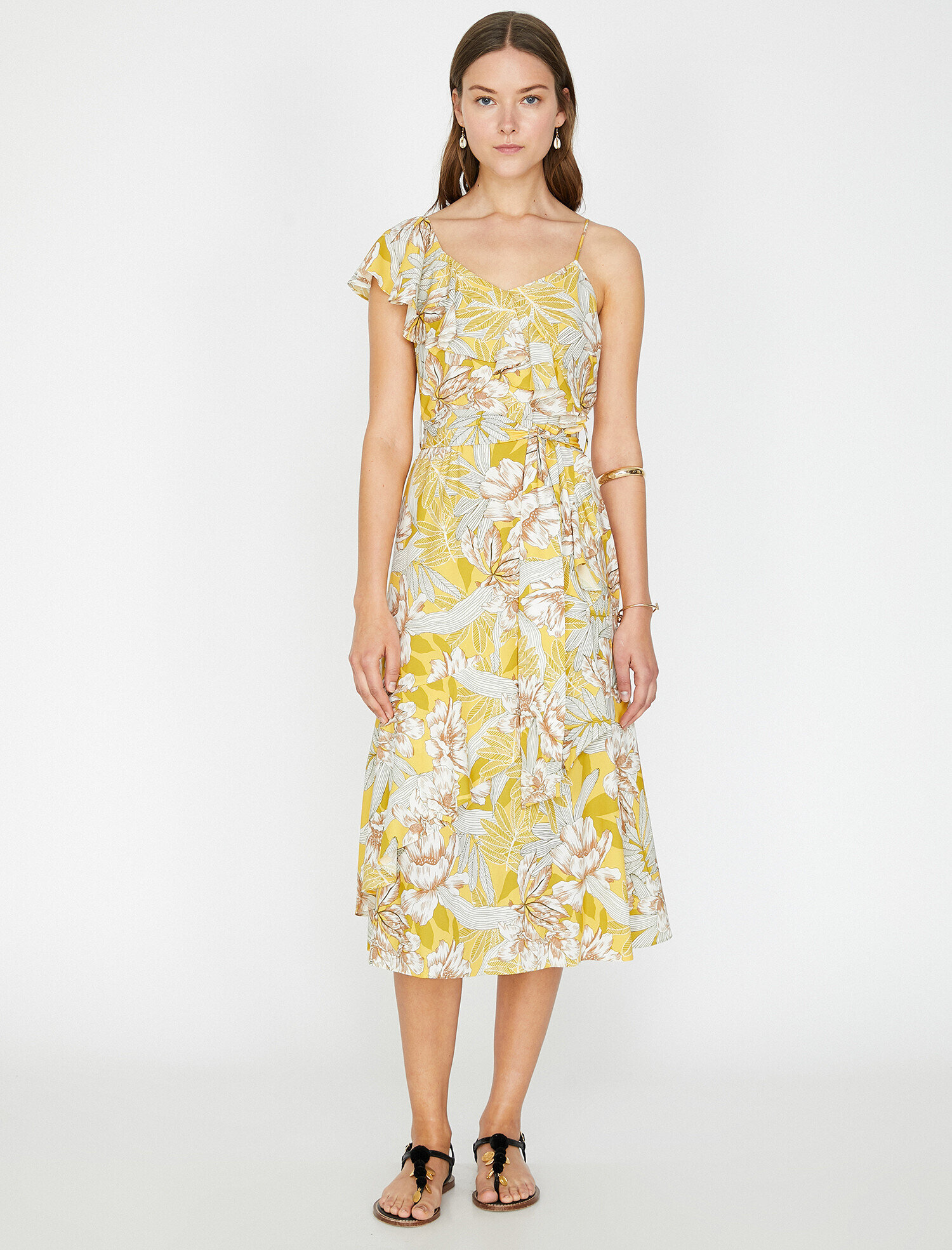   Çiçek Desenli Midi Boy Elbise