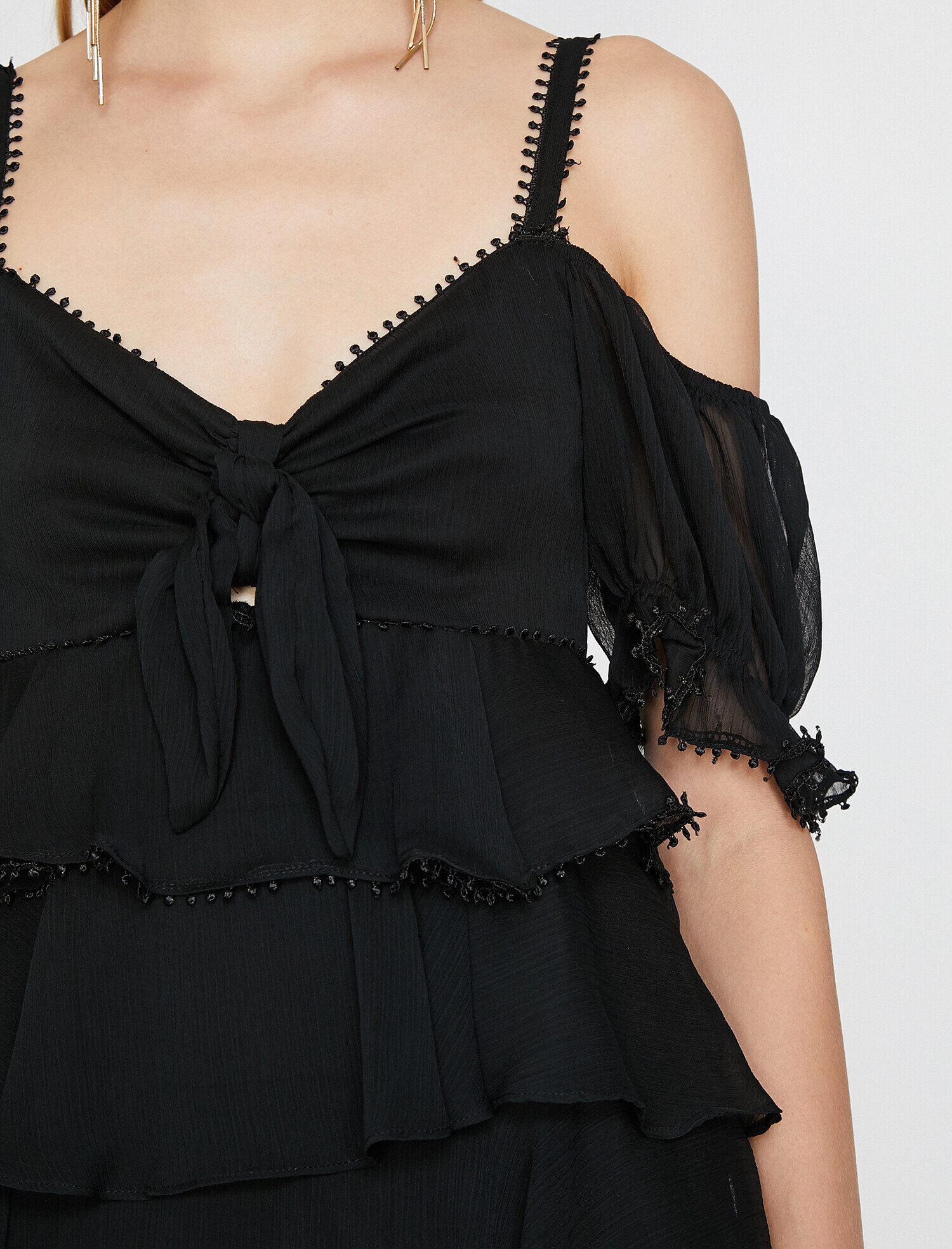   Askılı Kısa Kollu Fırfır Detaylı Mini Elbise