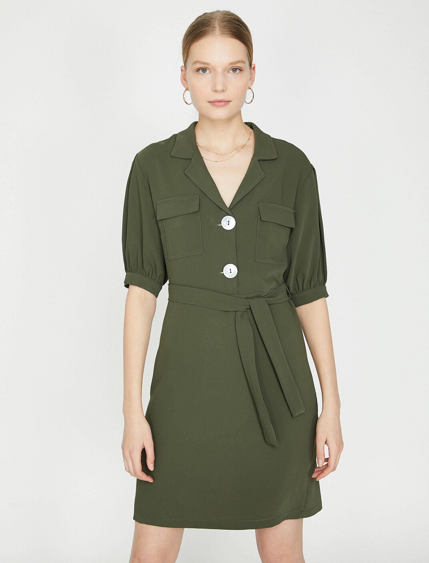   Düğme Detaylı Elbise