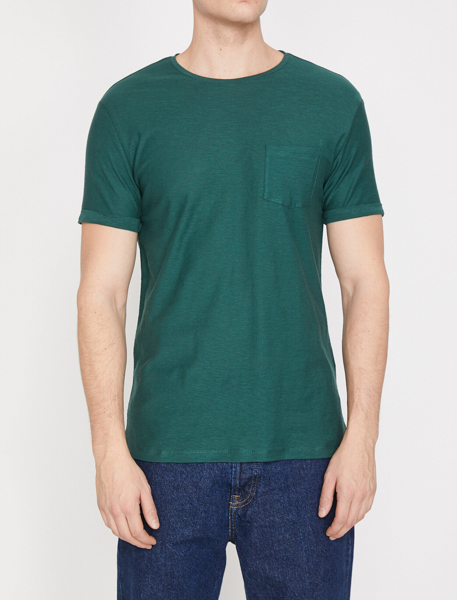   Bisiklet Yaka Tişört Cep Detaylı