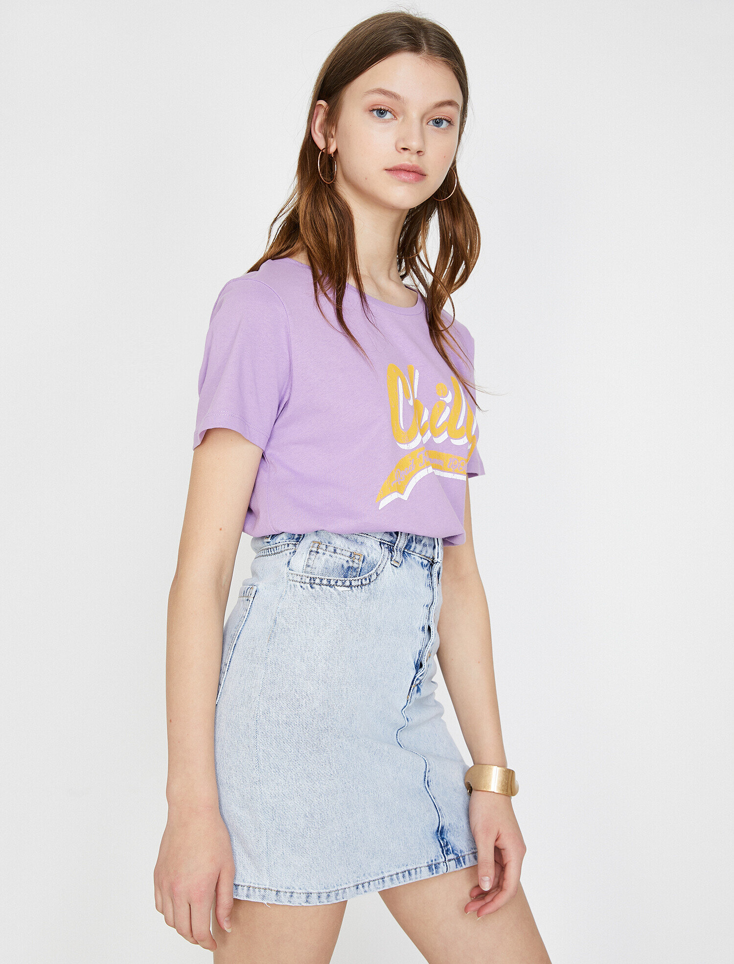   Bisiklet Yaka Baskılı Kısa Kol Tişört