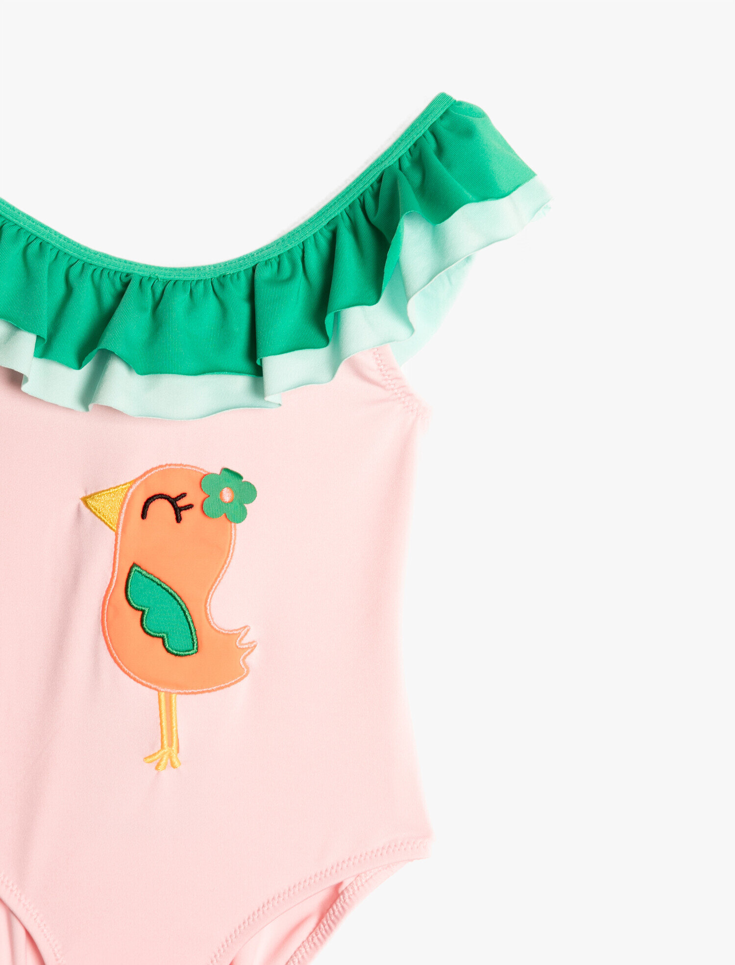  Kız Çocuk Mayo Fırfırlı Kuş Aplike Detaylı
