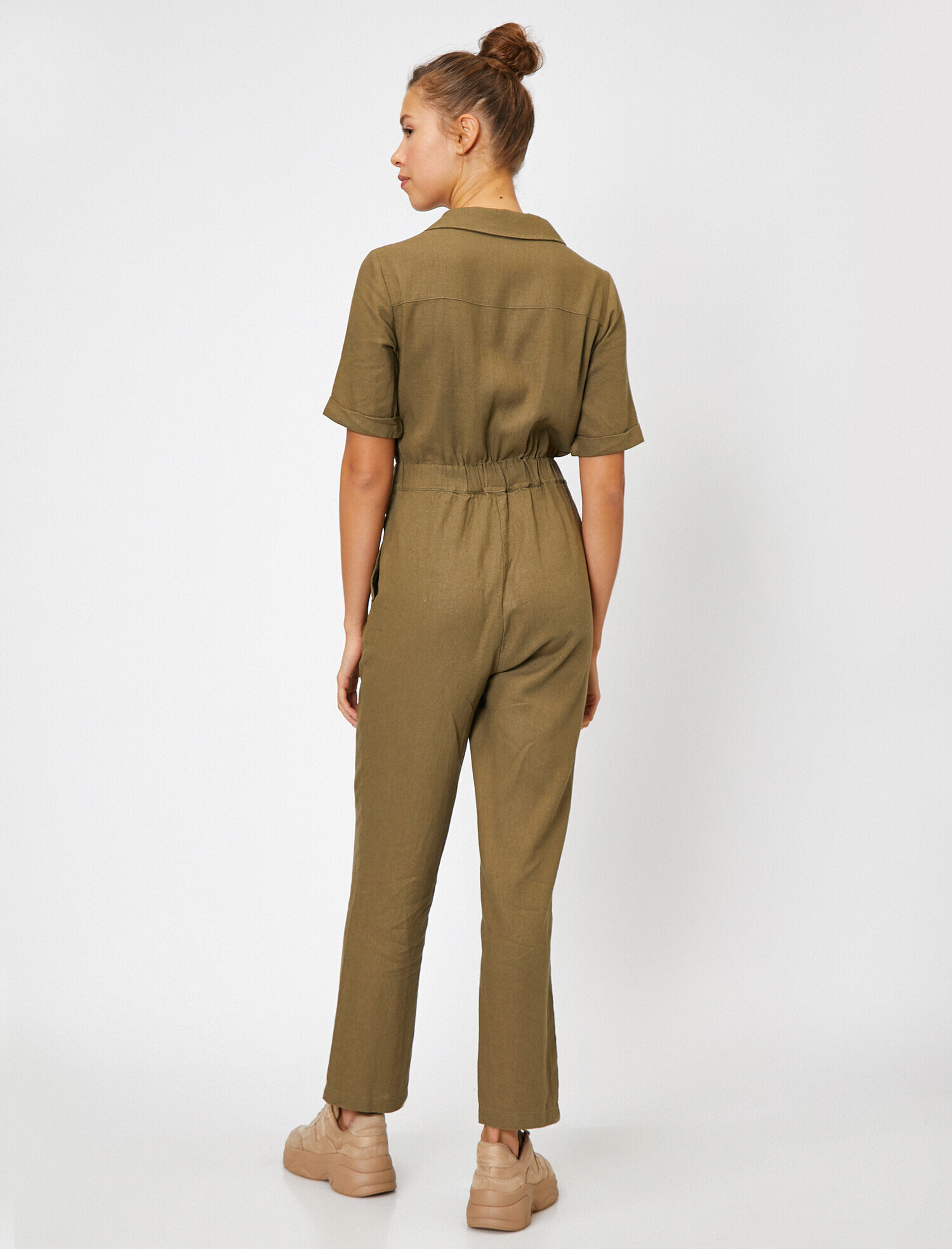   Beli Büzgü Detaylı Utility Tulum Keten Karışımlı