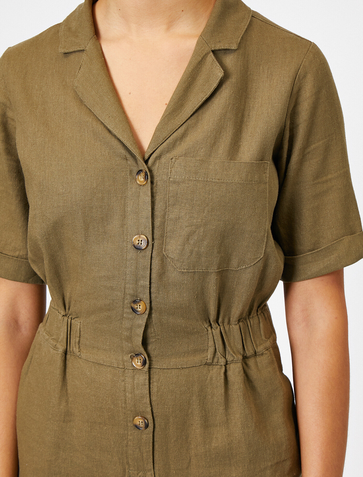   Beli Büzgü Detaylı Utility Tulum Keten Karışımlı