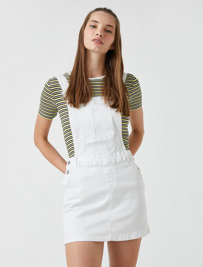  Cep Detaylı Jean Elbise