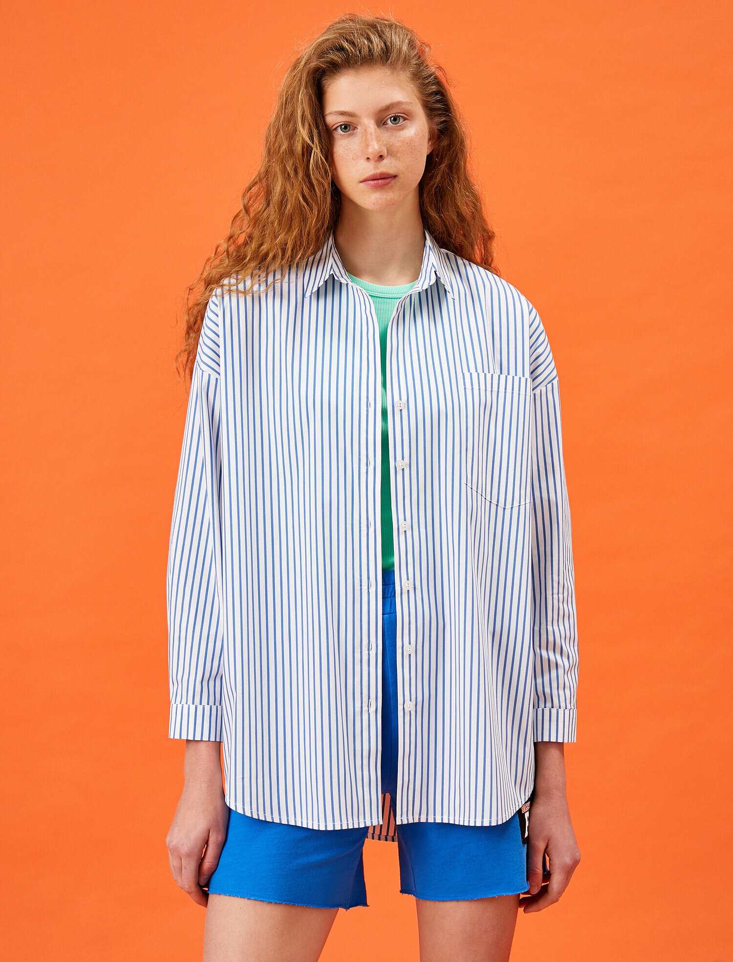   Oversize Gömlek Çizgili Pamuklu