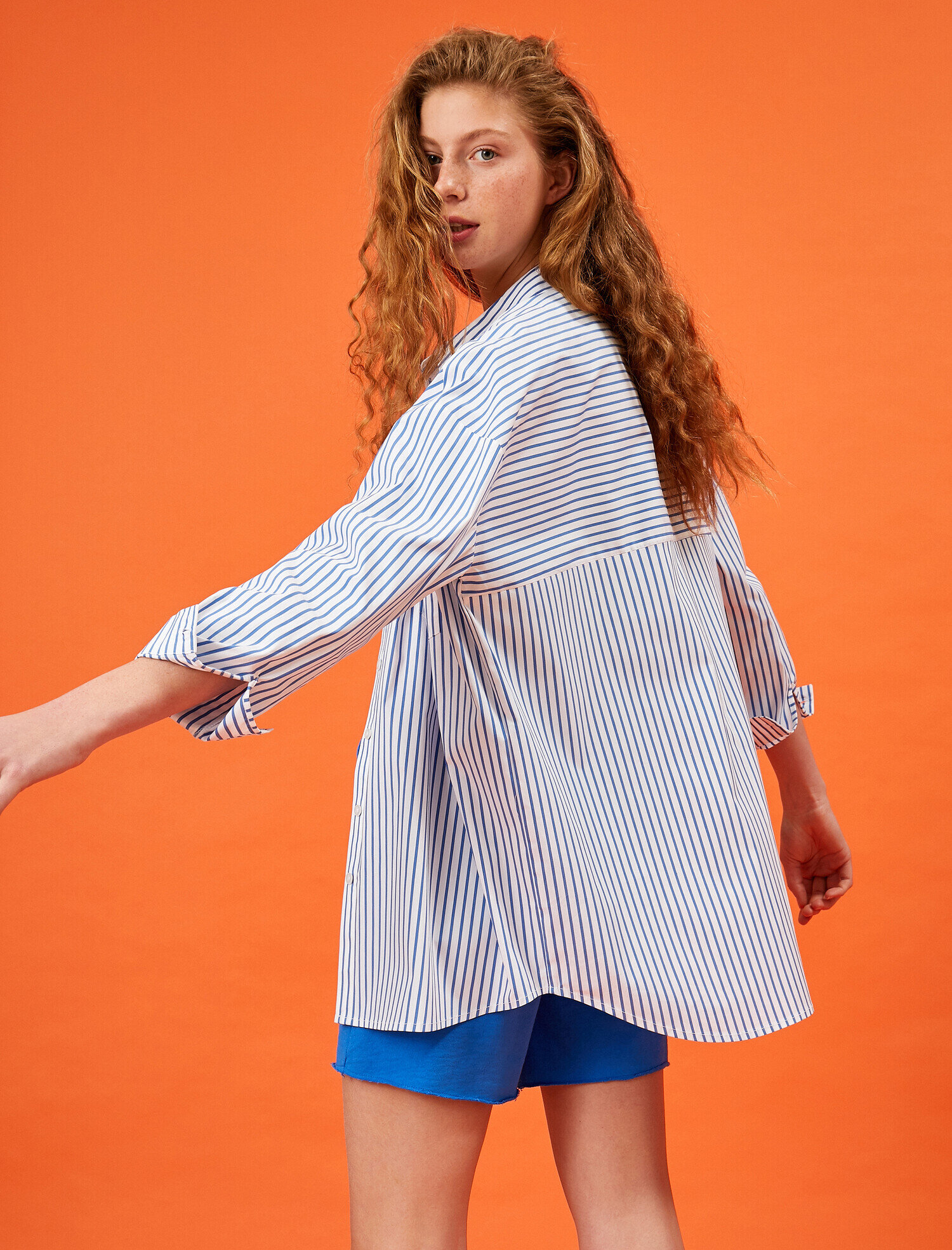   Oversize Gömlek Çizgili Pamuklu