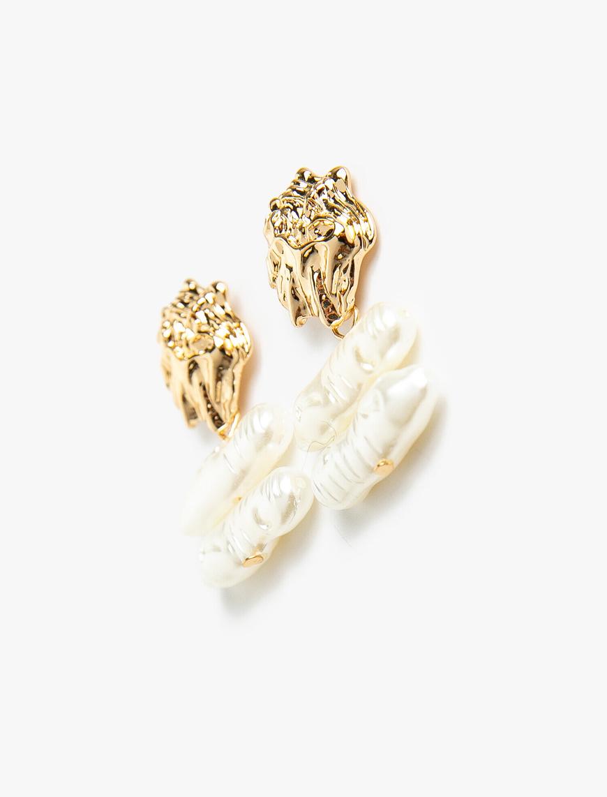  Kadın İncili Küpe Gold Detaylı