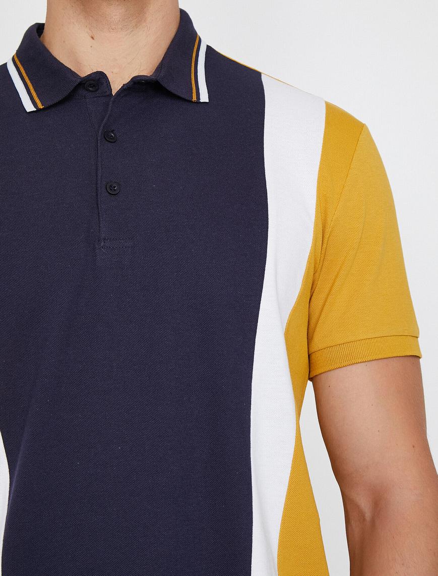   Polo Yaka Fermuar Detaylı Panelli Slim Fit Tişört