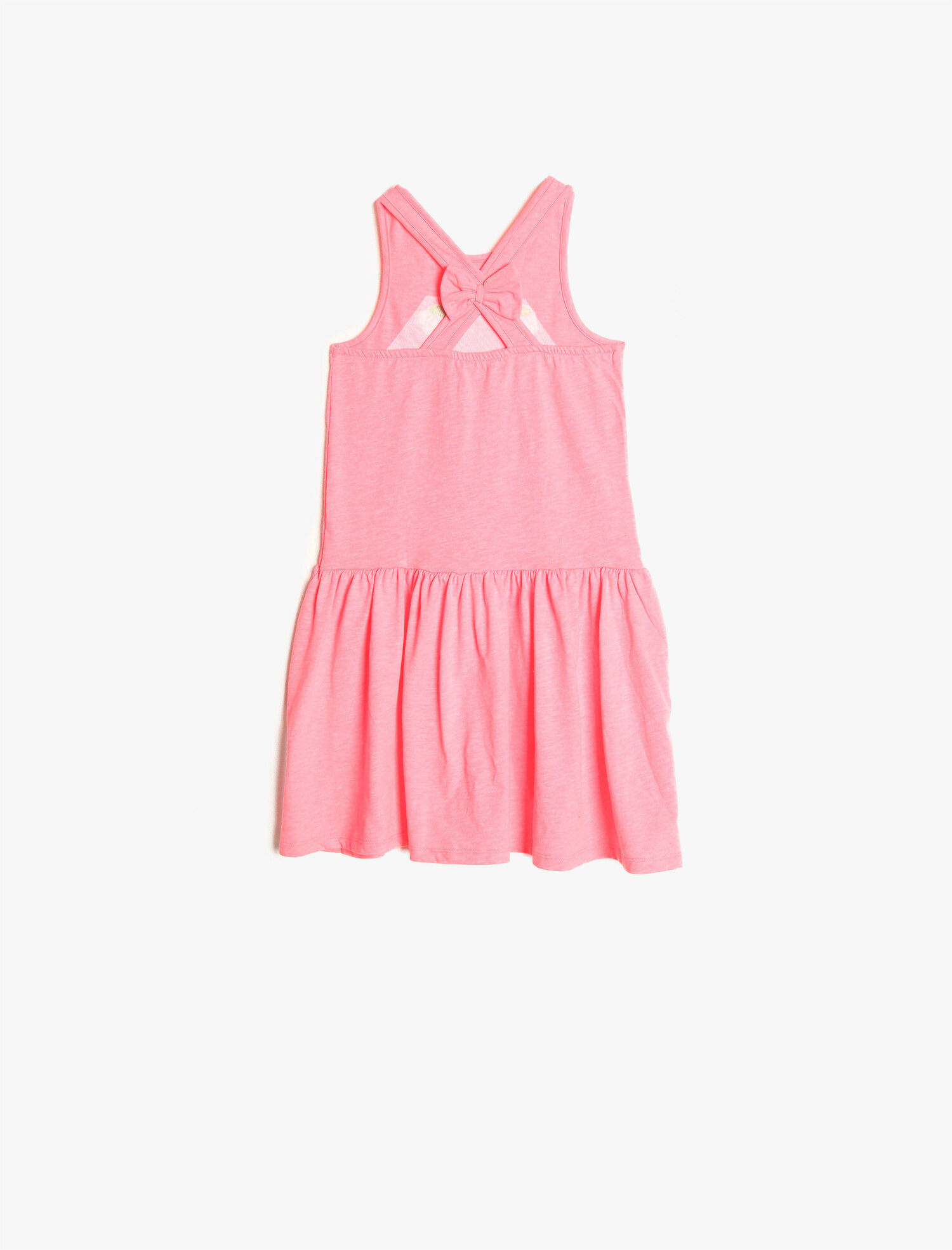  Kız Çocuk Bisiklet Yaka Kolsuz Pul Detaylı Elbise