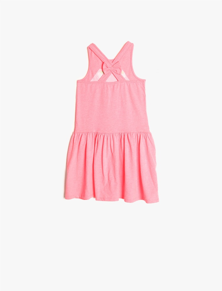 Kız Çocuk Bisiklet Yaka Kolsuz Pul Detaylı Elbise