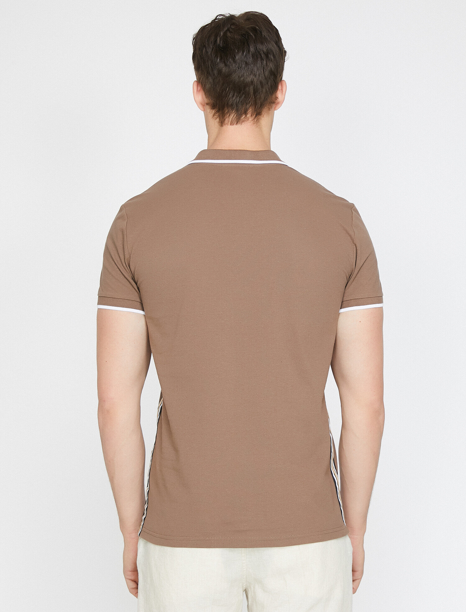   Polo Yaka Yanları Şerit Detaylı Pike Kumaş Slim Fit Tişört