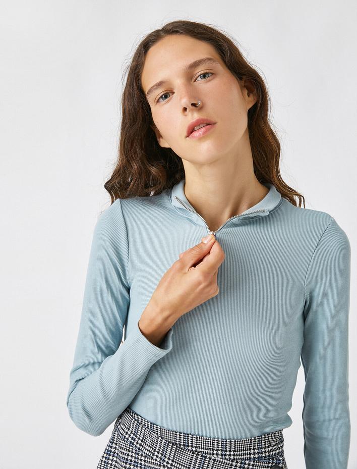  Uzun Kollu Tişört Yakası Fermuarlı