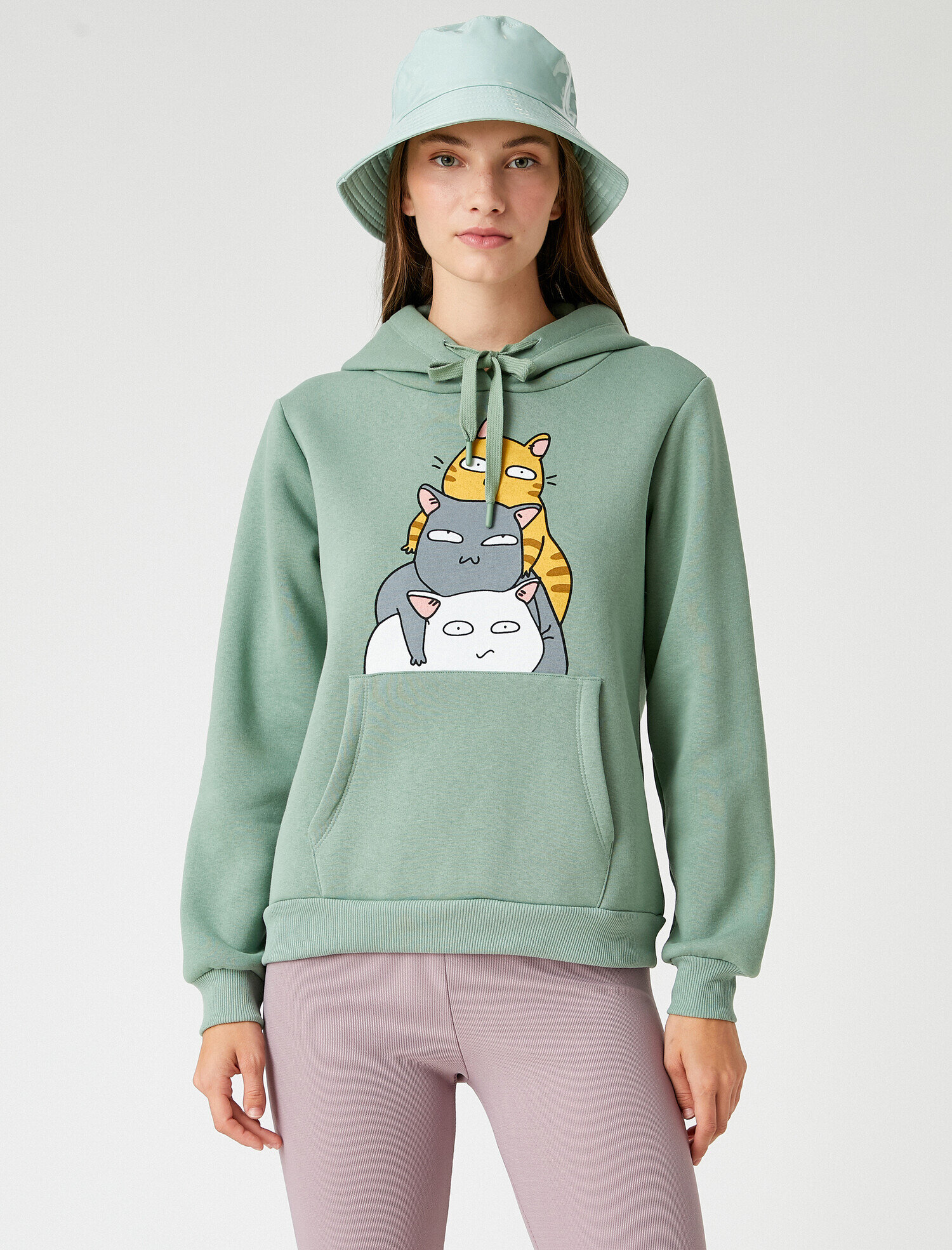   Kapüşonlu Baskılı Sweatshirt Uzun Kollu