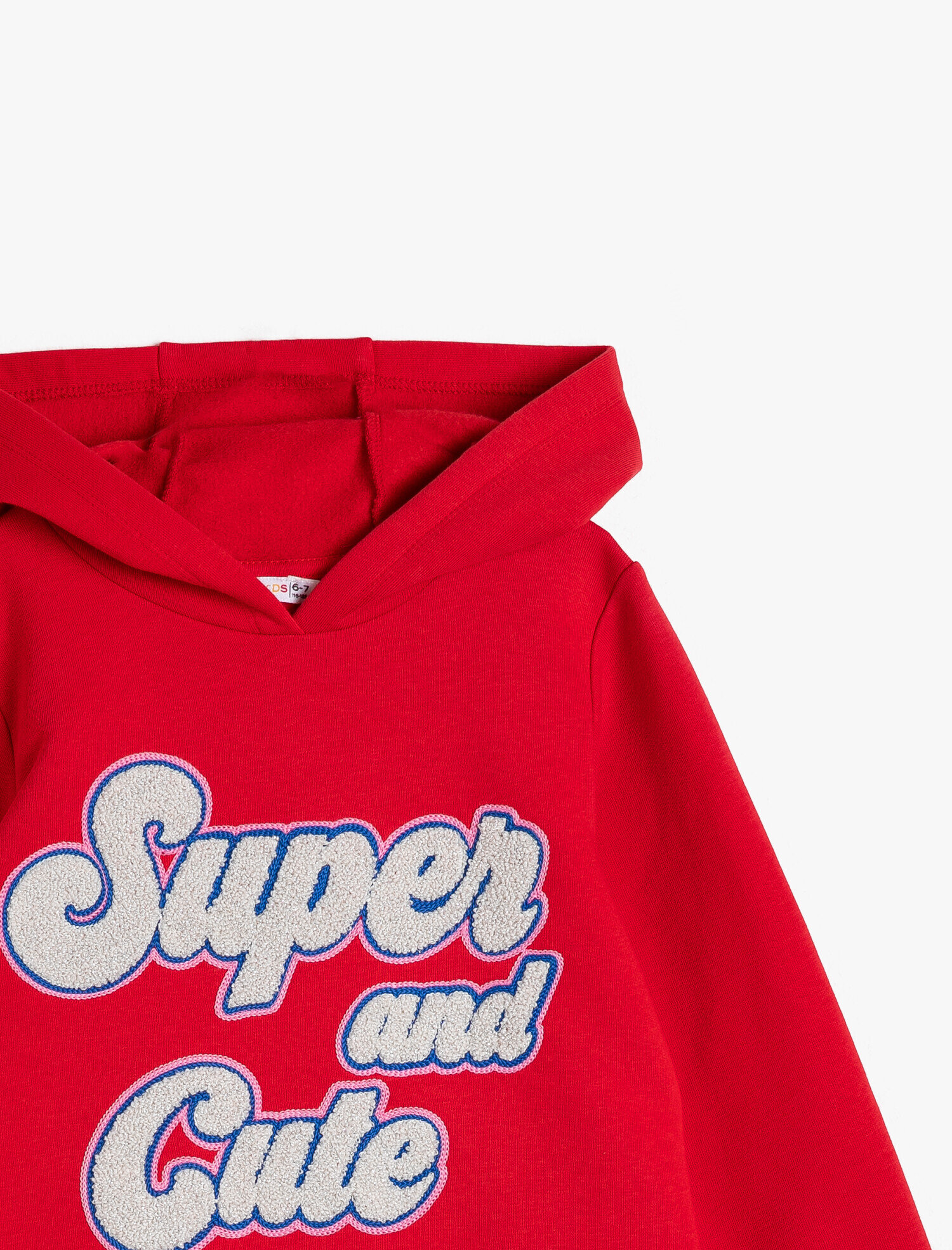  Kız Çocuk Havlu İşlemeli Kapüşonlu Bol Kesim Kalın Sweatshirt Kumaşından Orta Boy Elbise