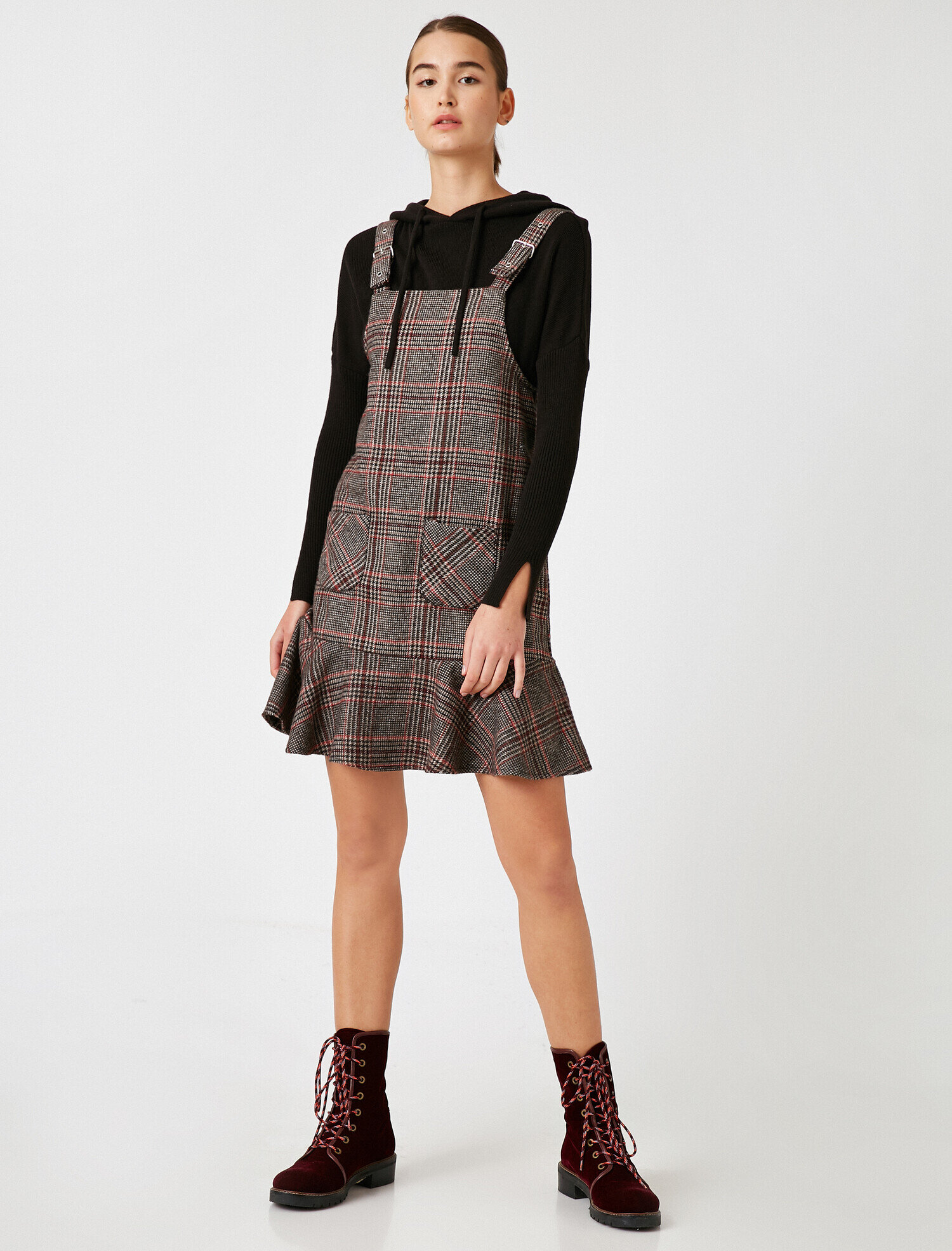 Askılı Ekose Kısa Elbise